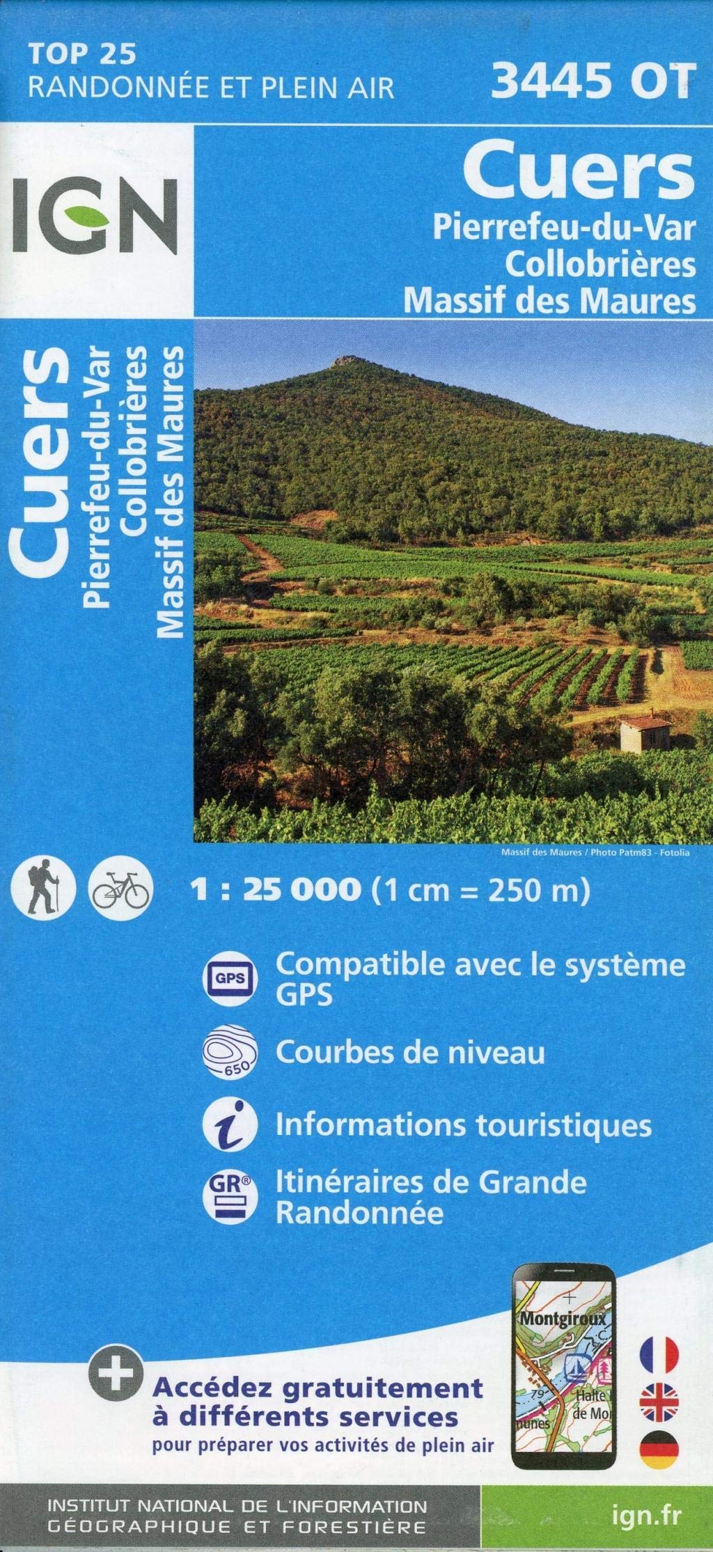 IGN Karte, Carte de randonnée (et plein air) Cuers - Pierrfeu-du-Var - Collobiéres - Massif des Maures (TOP 25) Leisure, Home & Garden
