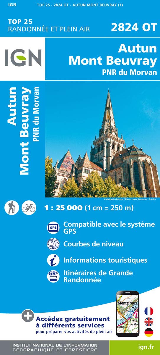 IGN Karte, Carte de randonnée (et plein air) Autun Mont-Beuvray PNR du Morvan (TOP 25) Leisure, Home & Garden