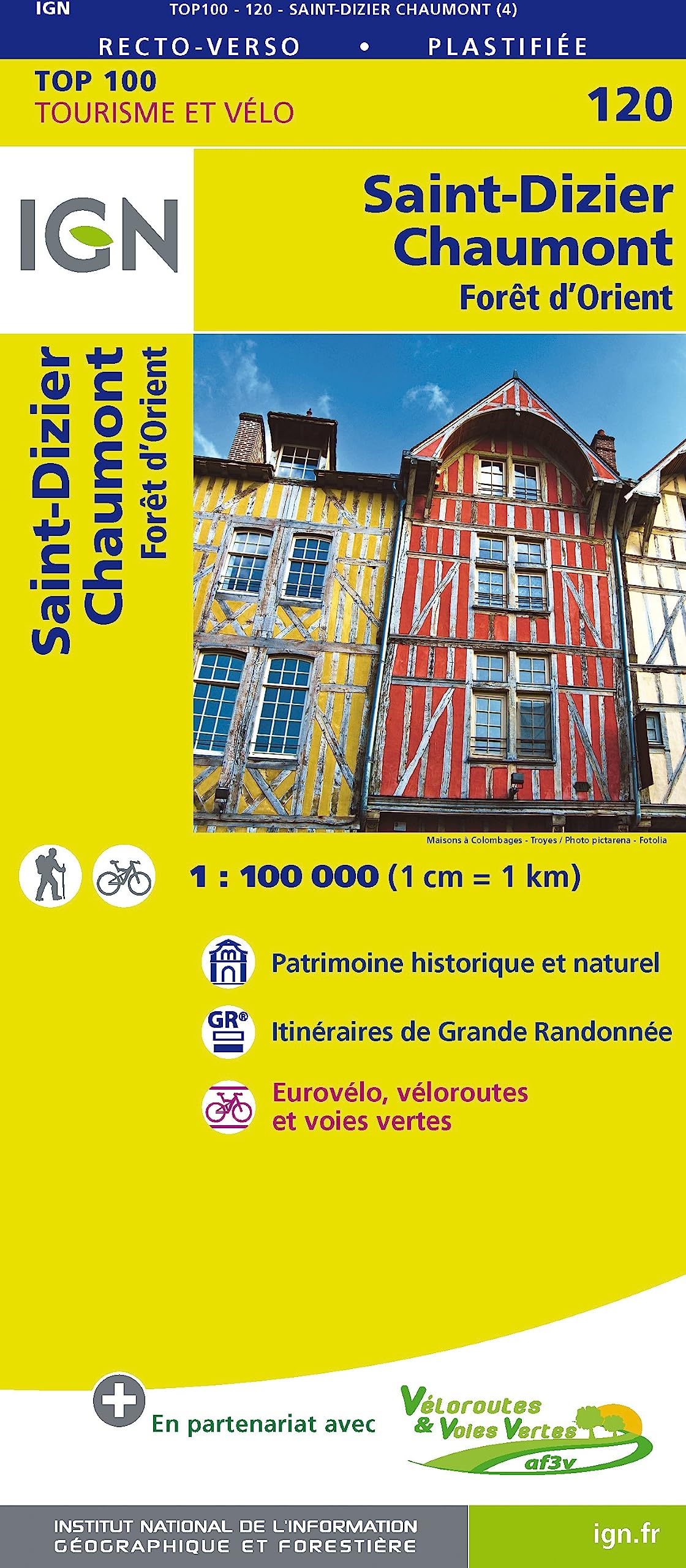 IGN 1 : 100 000 Saint-Dizier - Chaumont: Foret d'Orient. Top 100 Tourisme et Vélo. Patrimoine historique et naturel / Itinéraires de Grande Randonnée / Eurovélo, véloroutes et voies vertes Leisure, Home & Garden