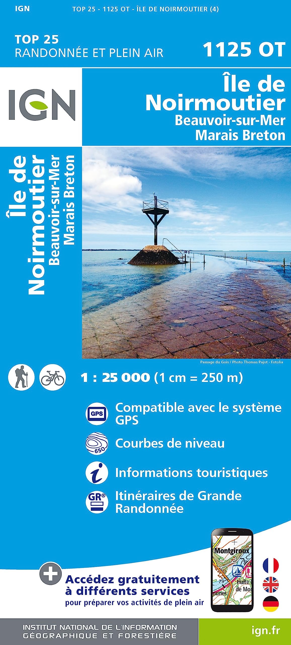 1125OT Île d Noirmoutier: Beauvoir-sur-Mer, Bourneuf-en-Retz, Marais Breton. Courbes de niveau, informations touristiques detaillées. Compatible avec le système GPS (TOP 25) Leisure, Home & Garden
