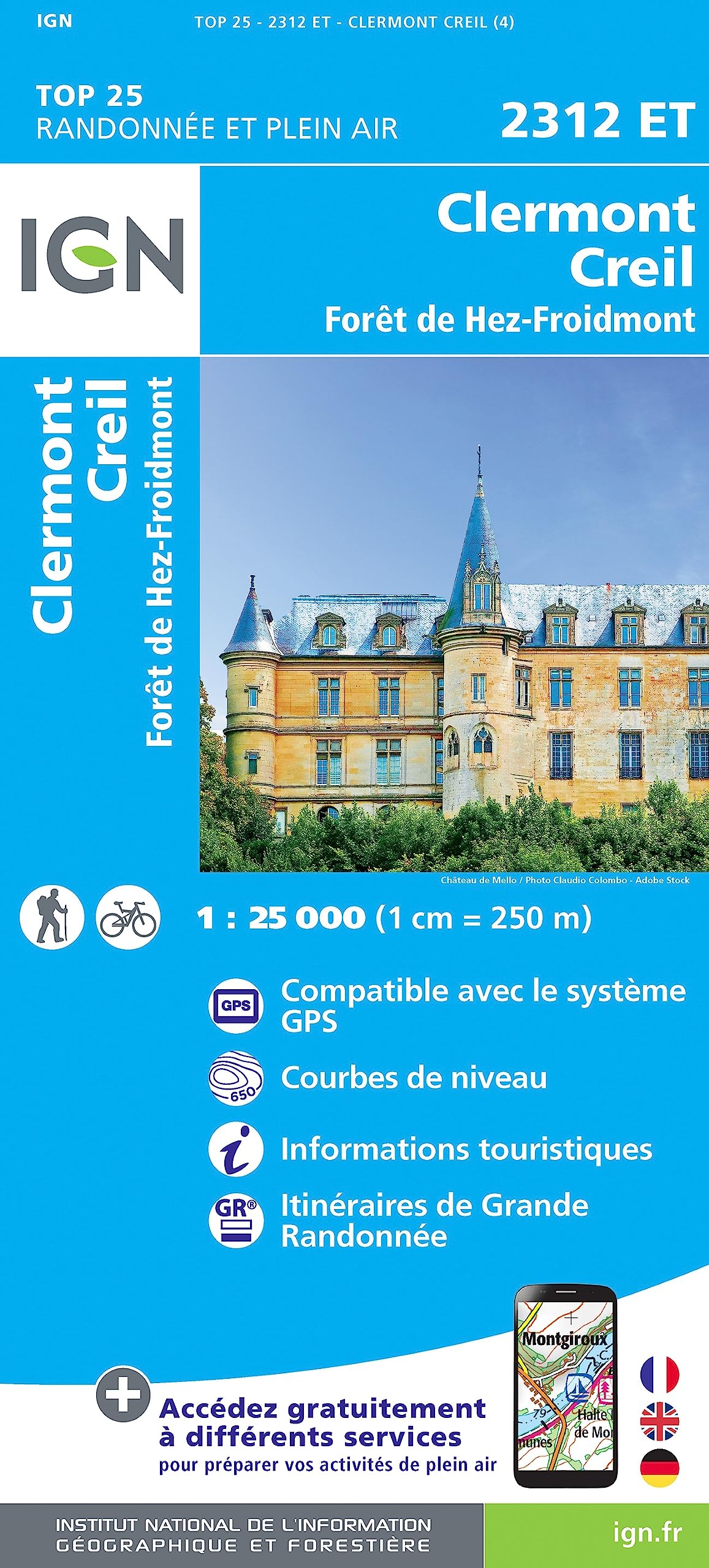 IGN Karte, Serie Bleue Top 25 Clermont.Creil.Forêt de Hez.Froidmont Leisure, Home & Garden