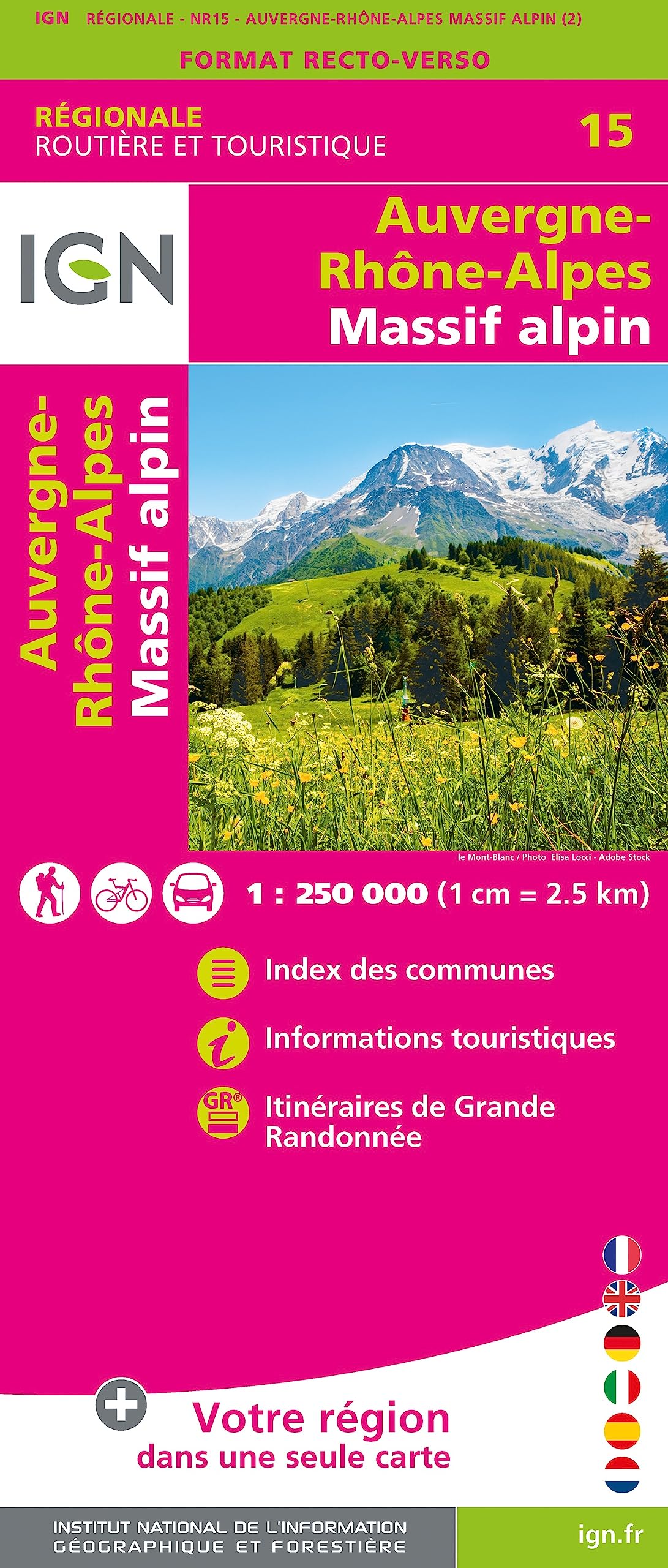 NR15 Auvergne Rhône-Alpes (Massif Alpin) Recto/verso 1:250 000 book