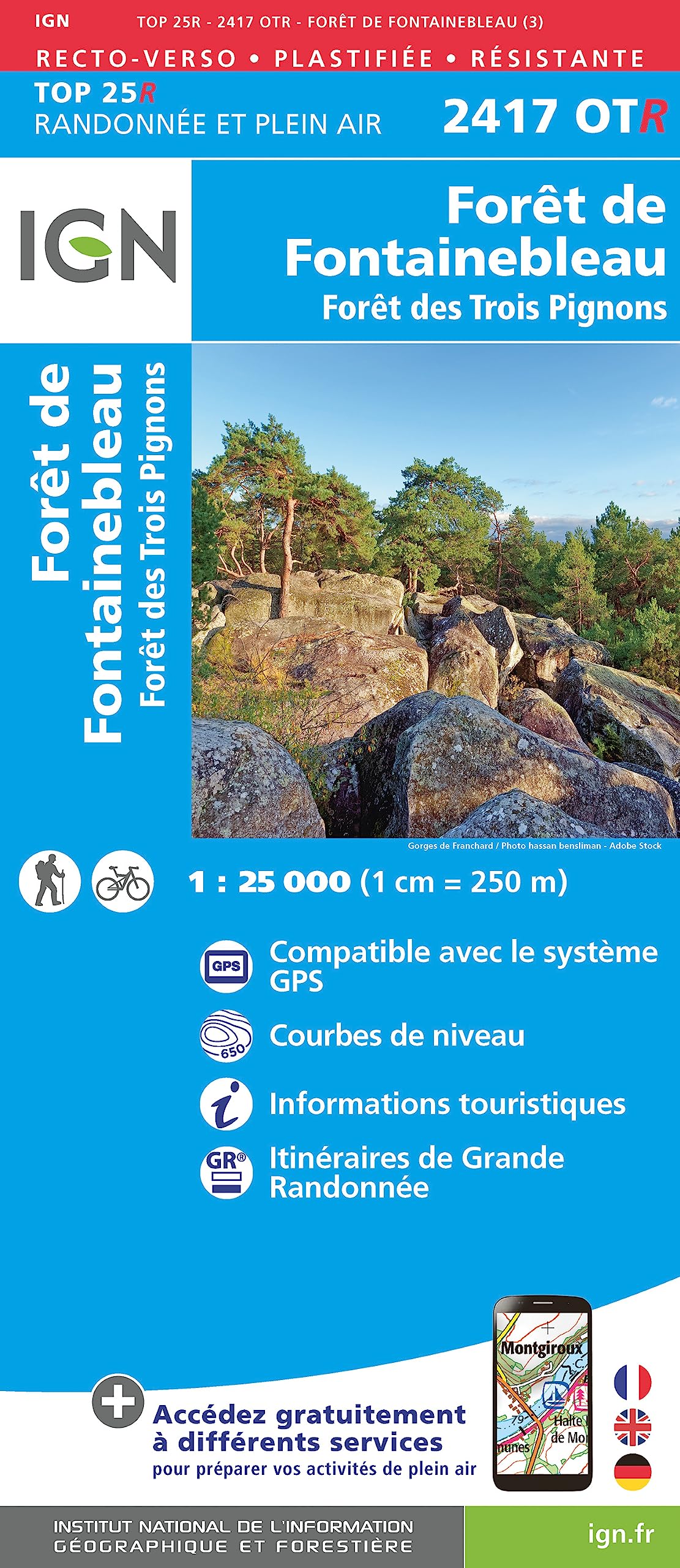 Forêt de Fontainebleau / Forêt des Trois Pignons (2417OTR) (TOP 25R) Geology & Geography