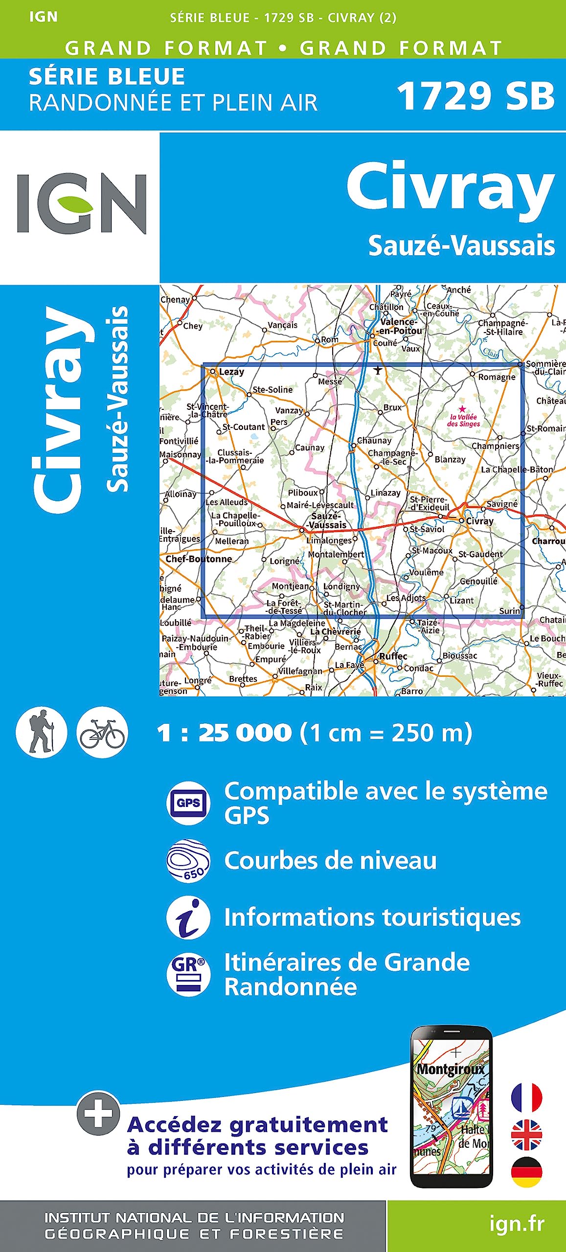1729SB Civray - Sauzé - Vaussais 1 : 25 000 Leisure, Home & Garden