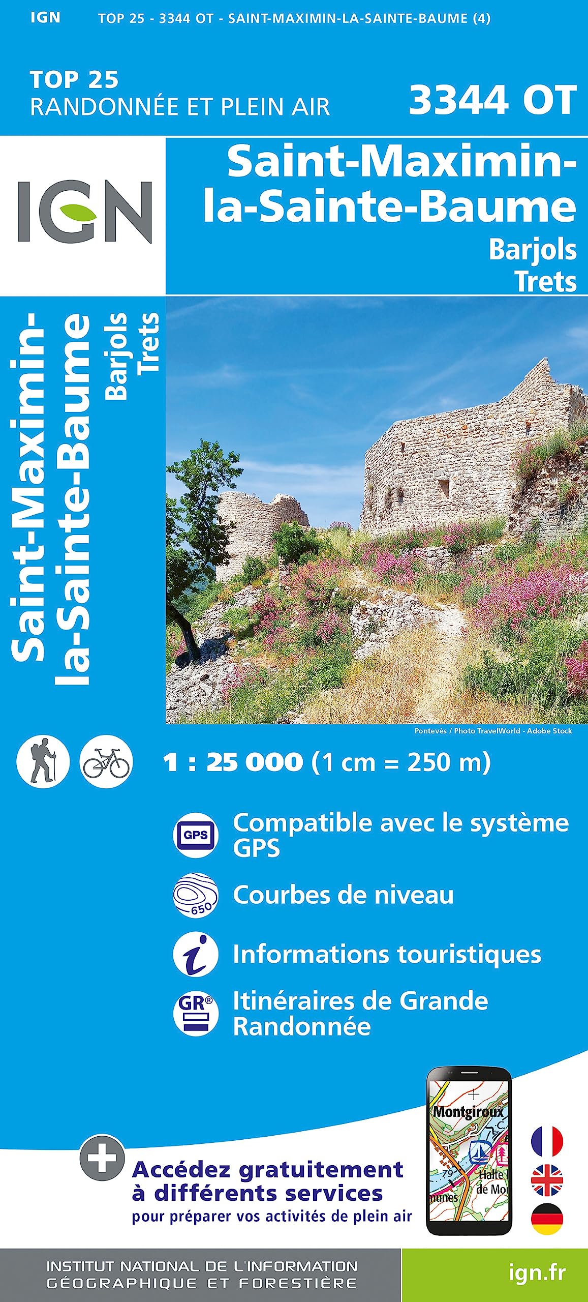 3344OT Saint-Maximin-la-Sainte-Baume - Barjols - Trets - Mont Aurélien 1 : 25 000 Leisure, Home & Garden