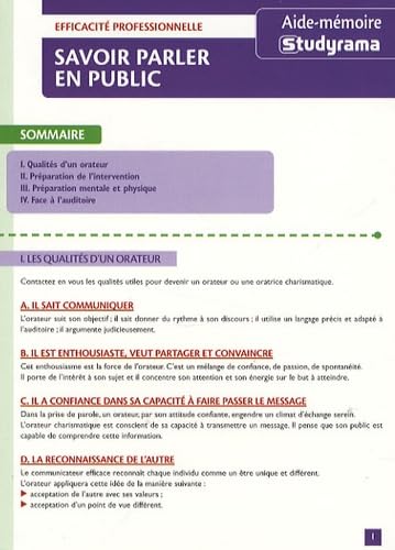 Savoir parler en public: aide mémoire book