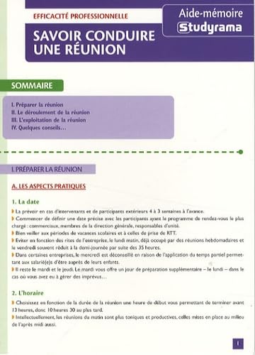 Savoir conduire une réunion: aide mémoire book