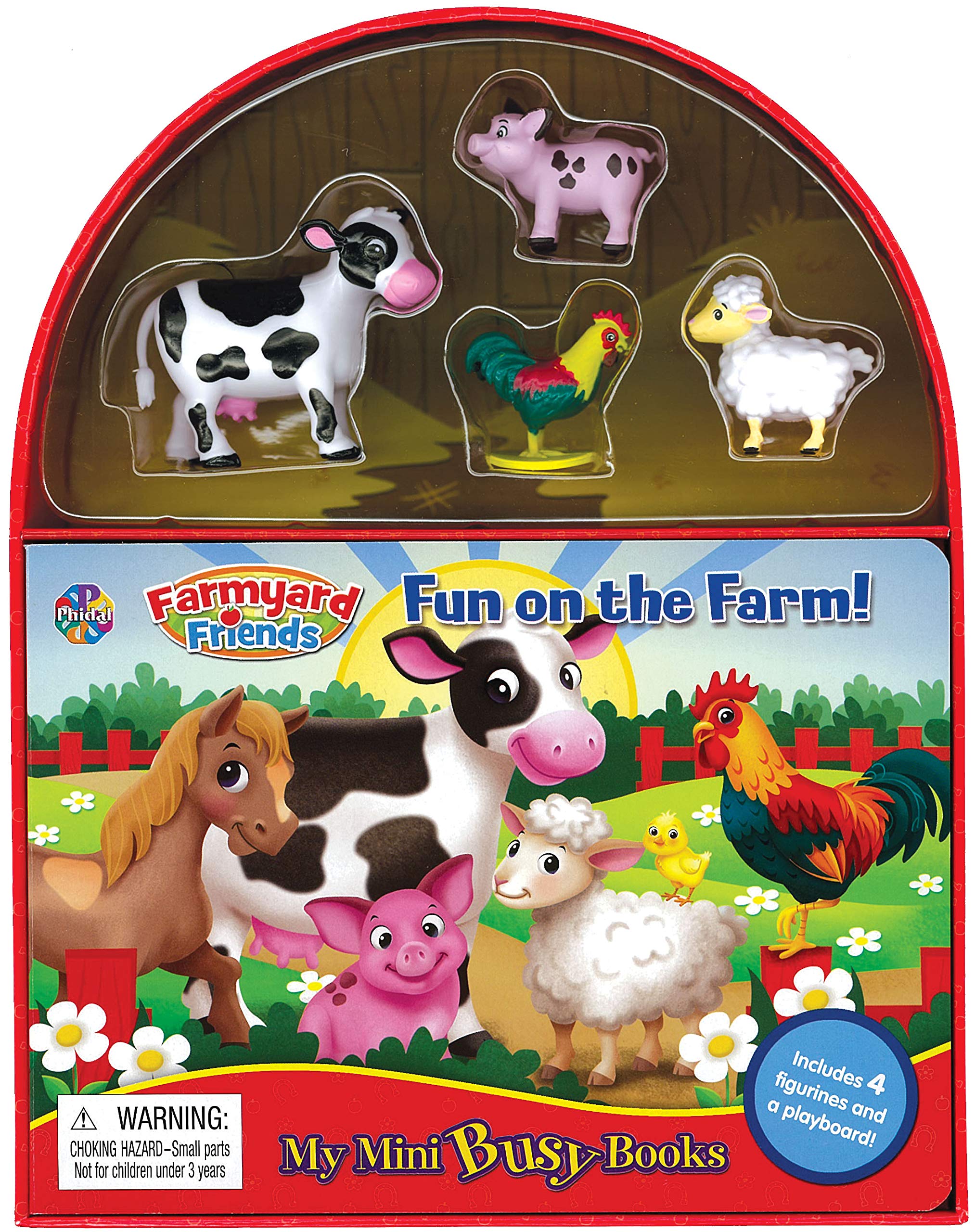 Phidal Farmyard Farms My Mini Busy Books - Activity Books for kids, 10-page storybook, 4 figurines, a foldable play mat book