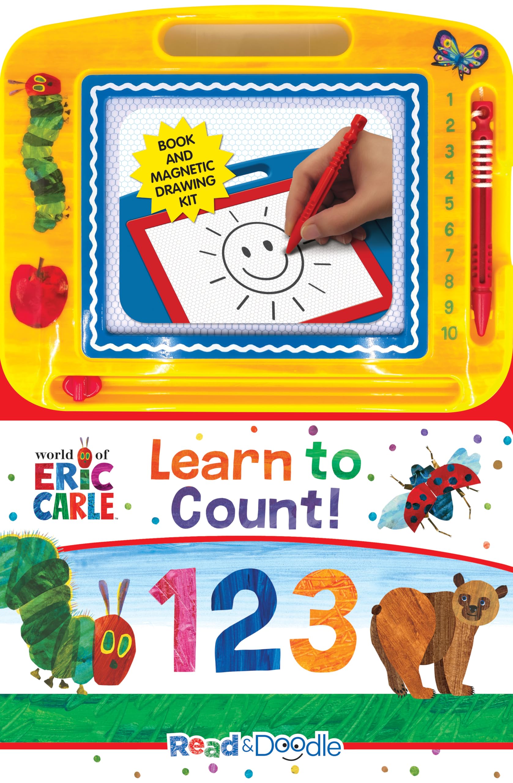 The World of Eric Carle Learn to Count 123 Read & Doodle - Learning resources for kids, a magnetic drawing pad, an easy-to-use pen, 22-page board book for reading and drawing book