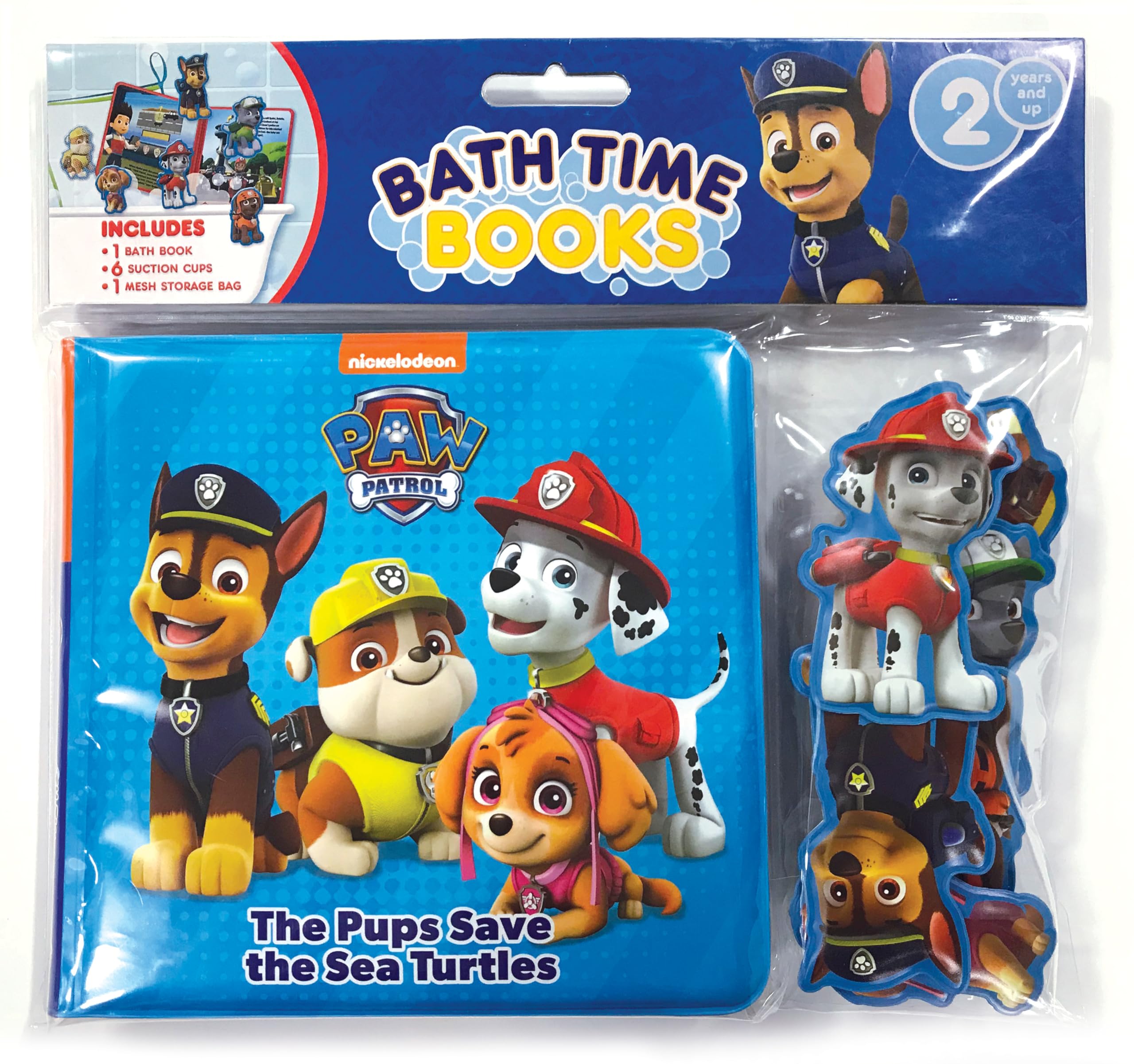 Paw Patrol The Pups Save the Sea Turtles Bath Time Books - Activity Books for kids, Bath book, 6 Padded suction cups, 1 Mesh bag book