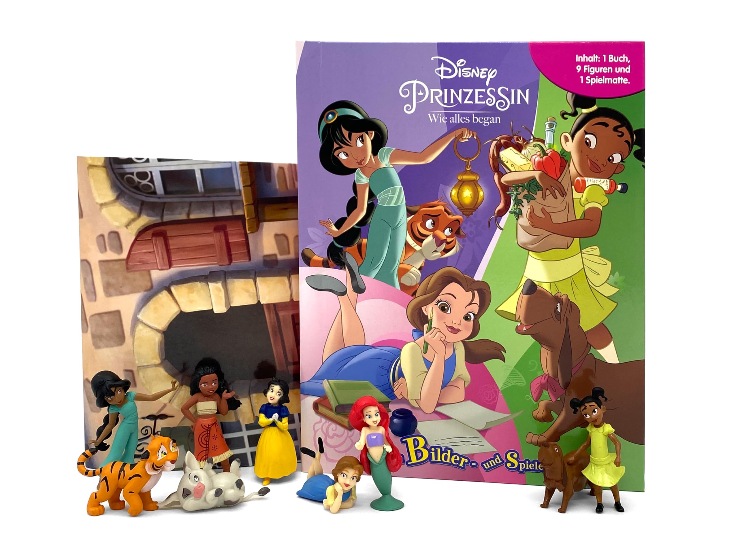 Disney Prinzessin Wie alles begann Mein Bilder- und Spielebuch - Spiel- und Beschäftigungsbuch, 10-seitiges Buch, 9 Spielfiguren, 1 Spielmatte Books