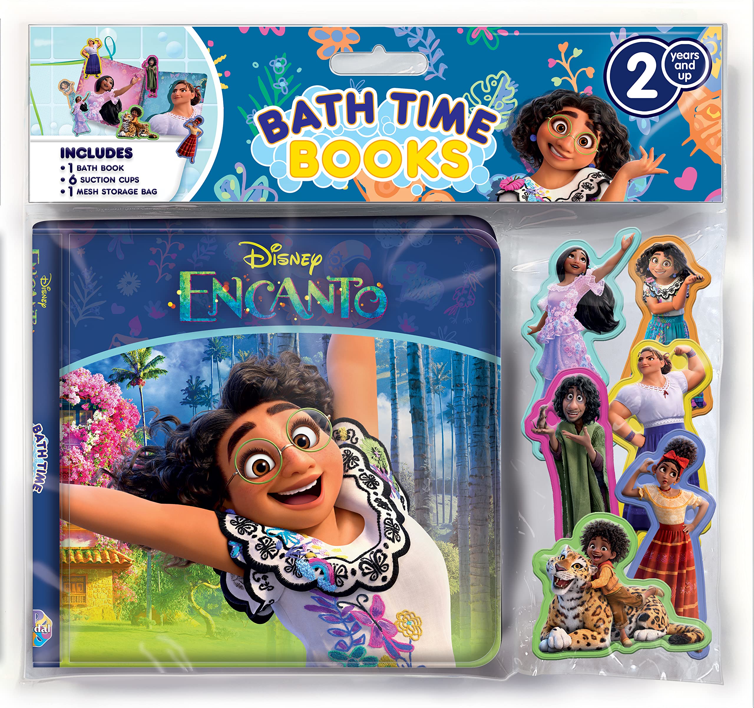 Disney Encanto Bath Time Books - Activity Books for kids, Bath book, 6 Padded suction cups, 1 Mesh bag Books
