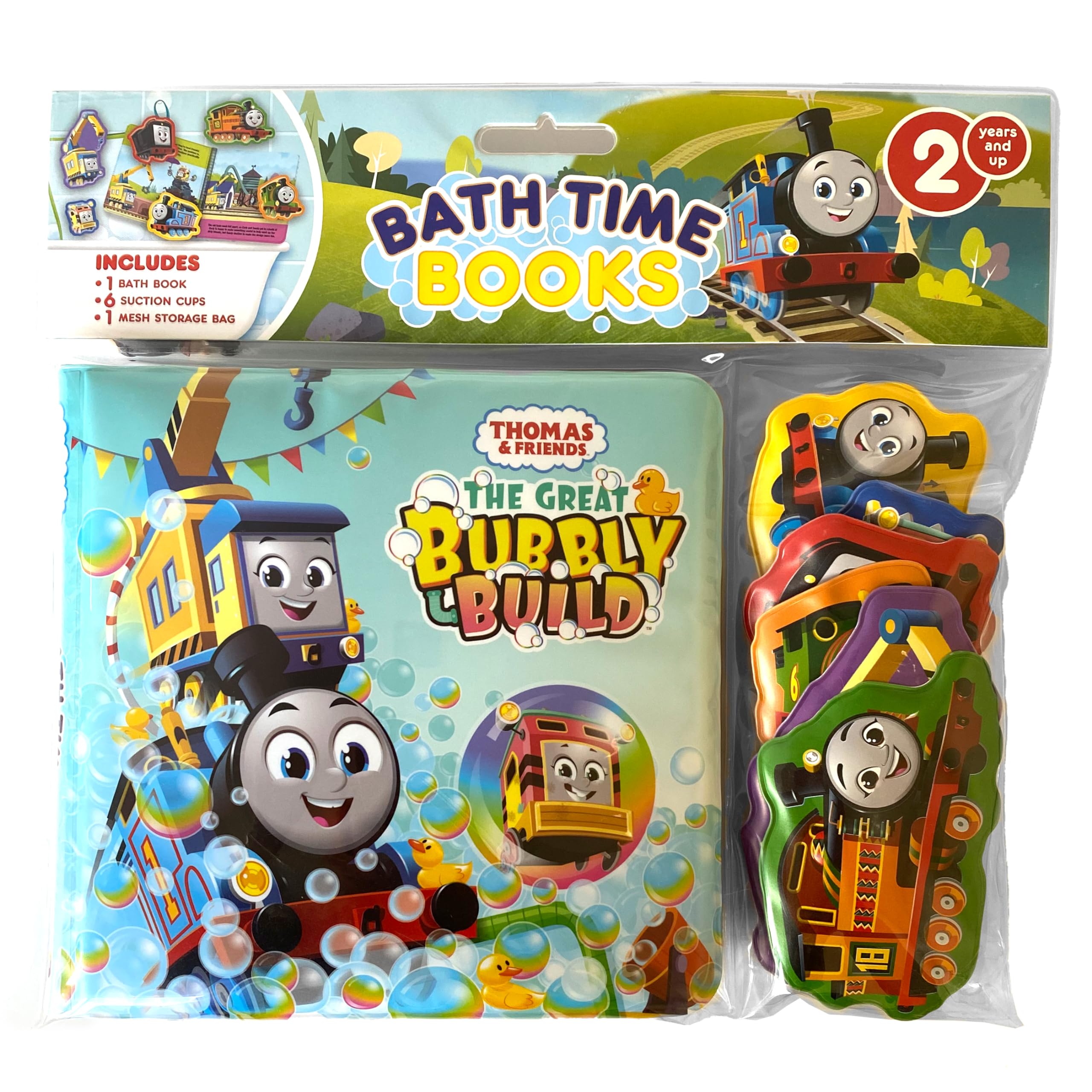 Thomas & Friends The Great Bubbly Build Bath Time Books - Activity Books for kids, Bath book, 6 Padded suction cups, 1 Mesh bag Books