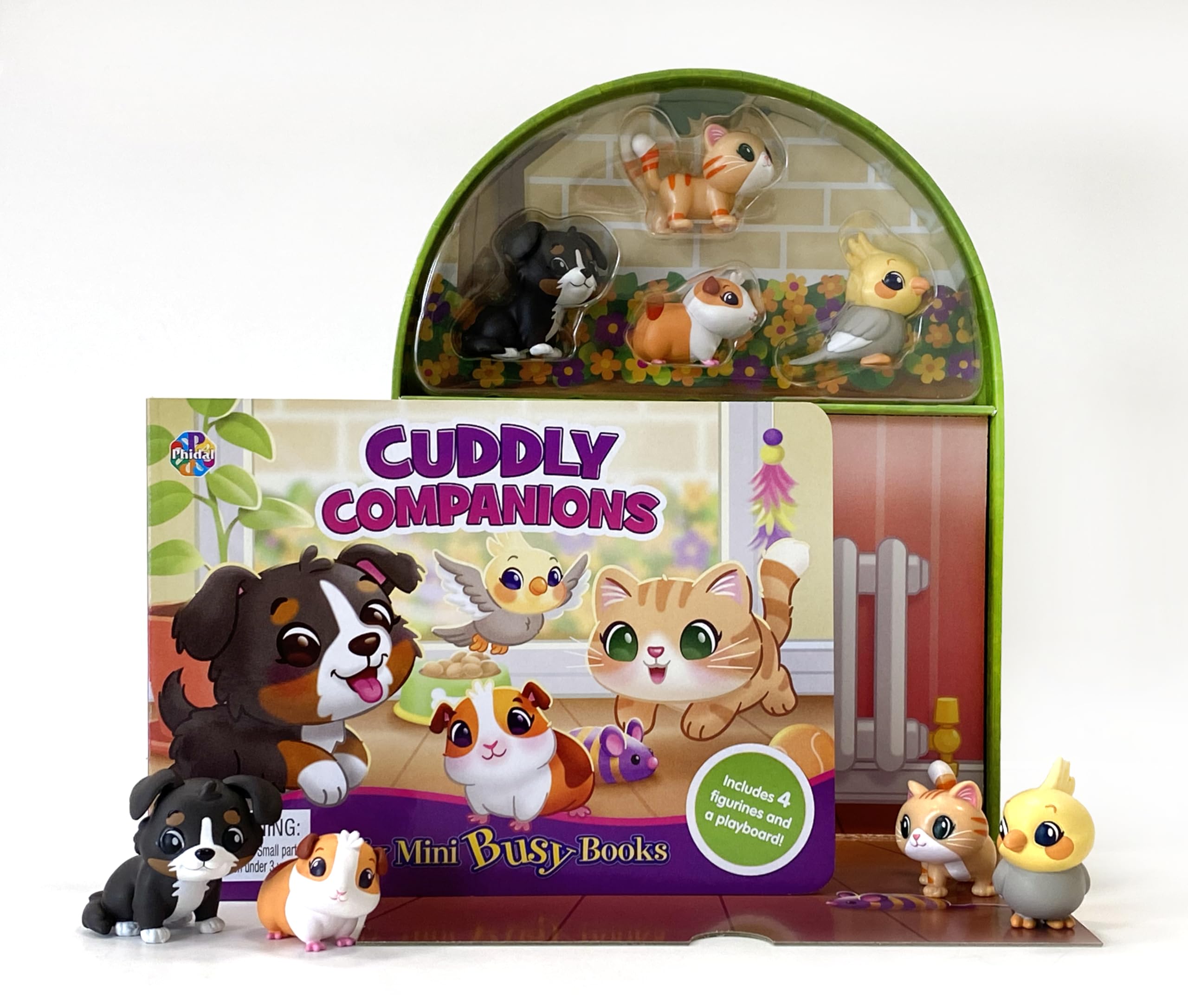 Phidal Cuddly Companions My Mini Busy Books - Activity Books for kids, 10-page storybook, 4 figurines, a foldable play mat Books