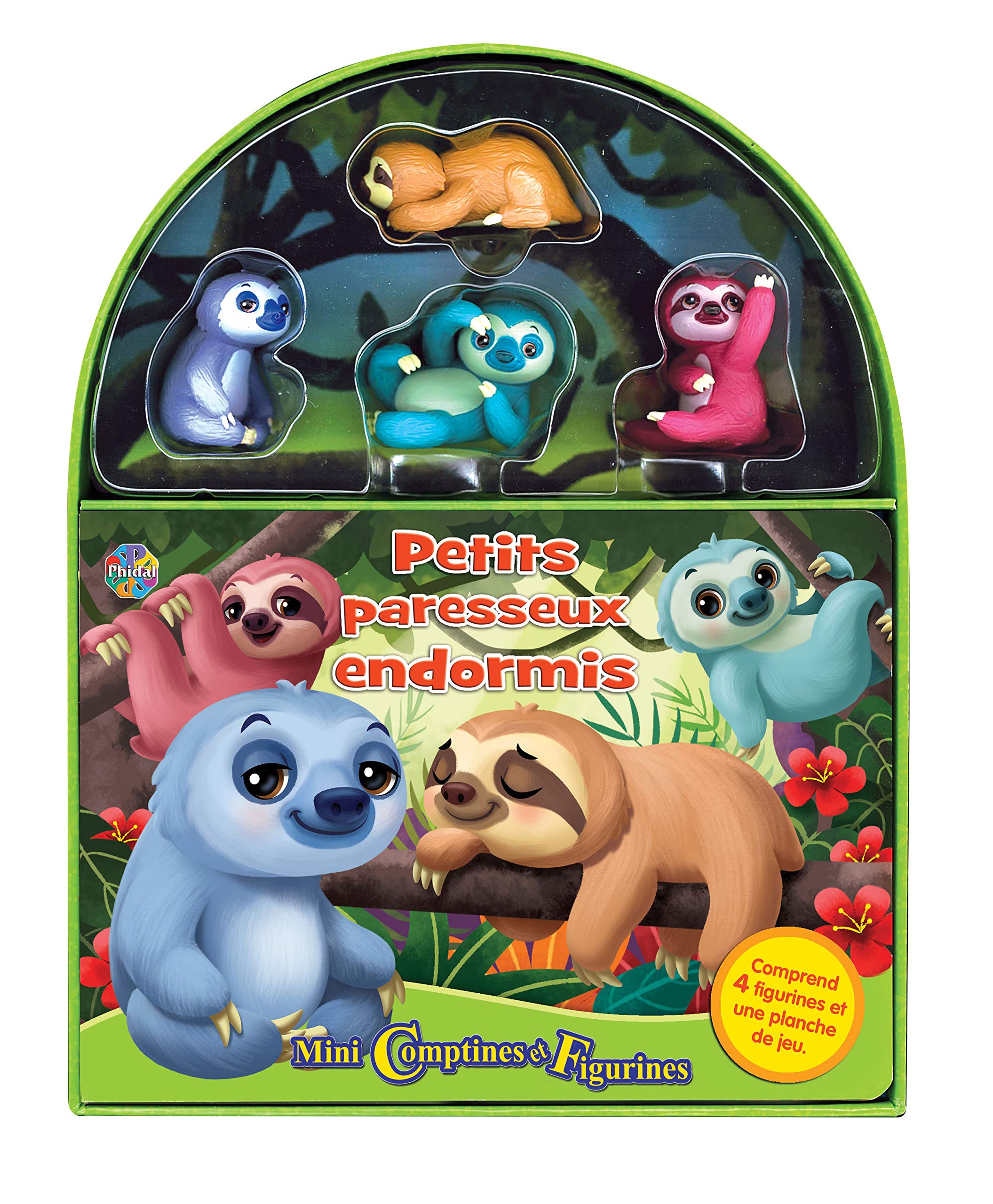 Phidal Petits Paresseux Endormis Mini Comptines et Figurines - Livres d'activités pour Enfants, Livre illustré de 10 Pages, 4 Figurines, Une Planche de Jeu book