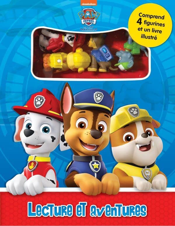 La Pat' Patrouille Lecture et aventures - Livres d'activités pour enfants, livre illustré de 12 pages, 4 figurines Tiptoi & Games