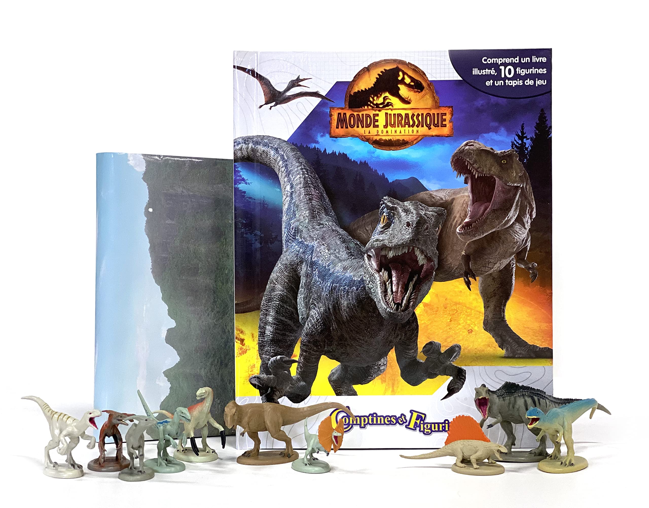 Jurassic World Comptines et Figurines - Livre illustré, 10 figurines, tapis de jeu book