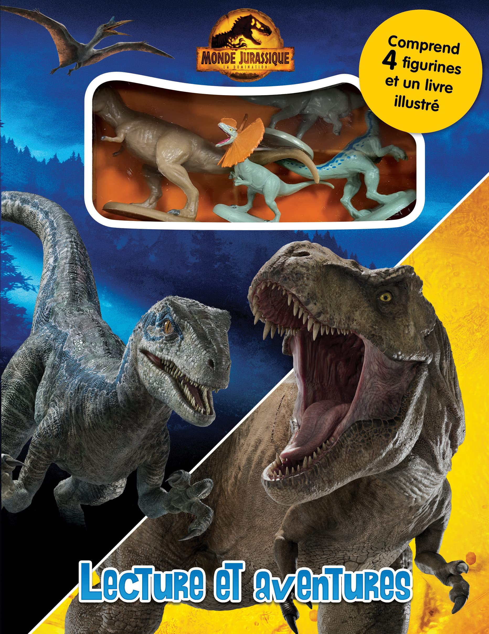 Jurassic World Lecture et aventures - Livres d'activités pour enfants, livre illustré de 12 pages, 4 figurines book