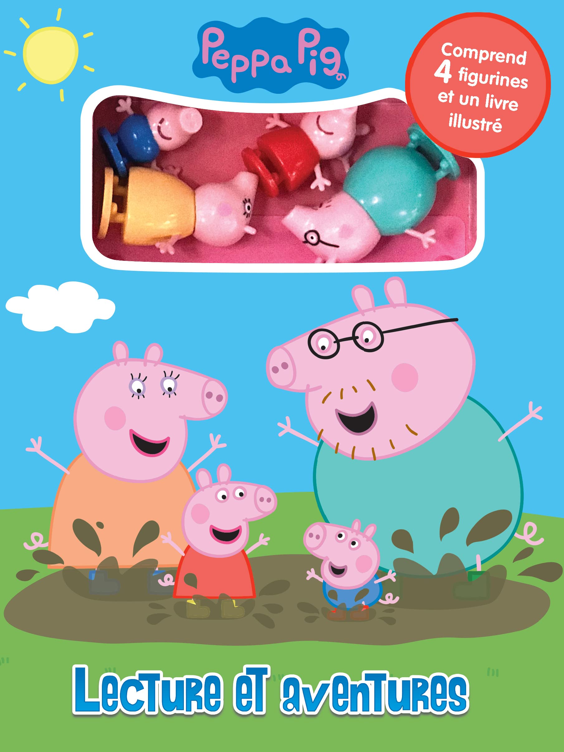 Peppa Pig Lecture et aventures - Livres d'activités pour enfants, livre illustré de 12 pages, 4 figurines book