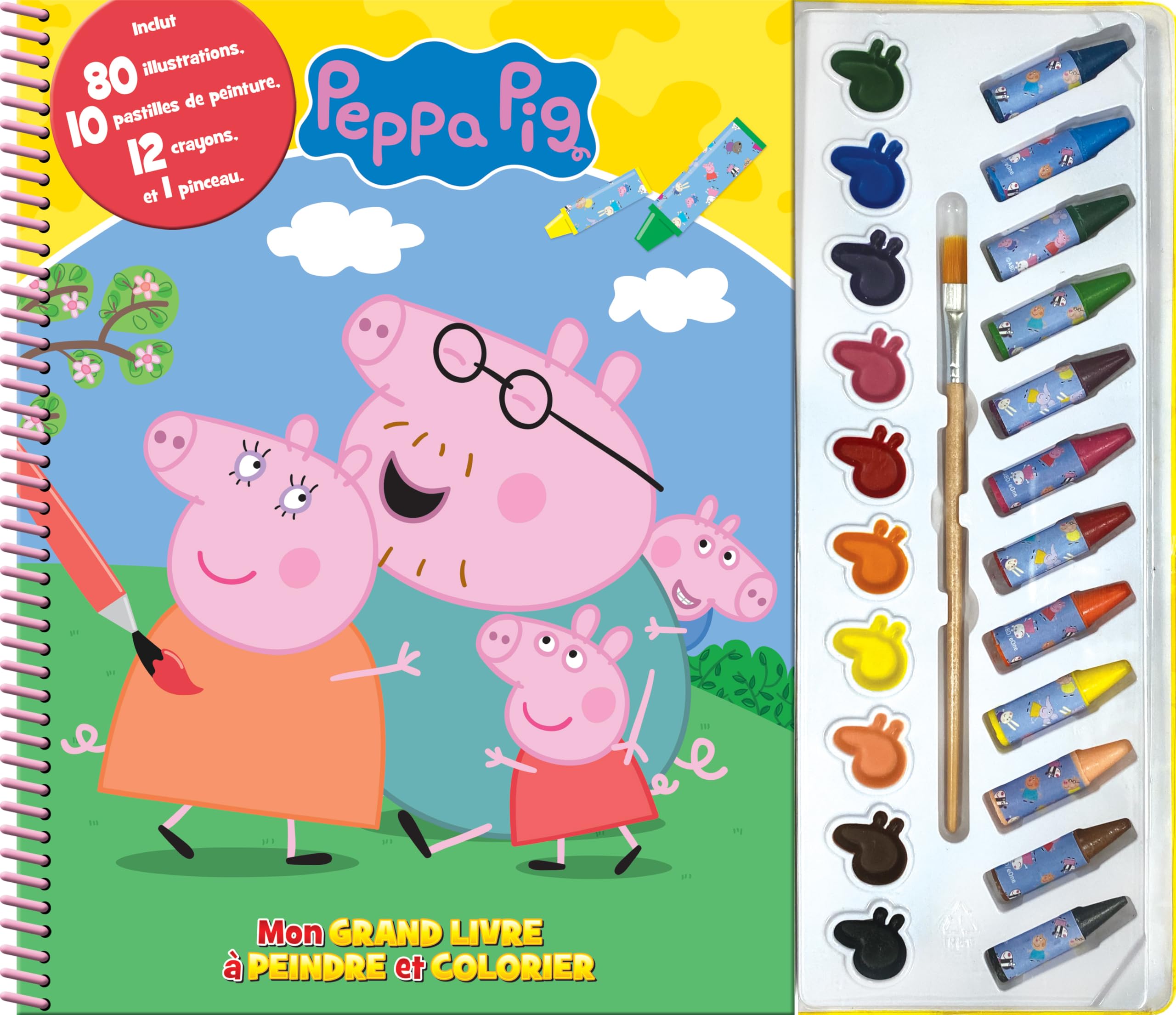 Peppa Pig Mon Grand Livre à Peindre et Colorier - Livre de coloriage pour enfants, 80 illustrations, 10 pastilles de peinture, 12 crayons de couleur, 1 pinceau book