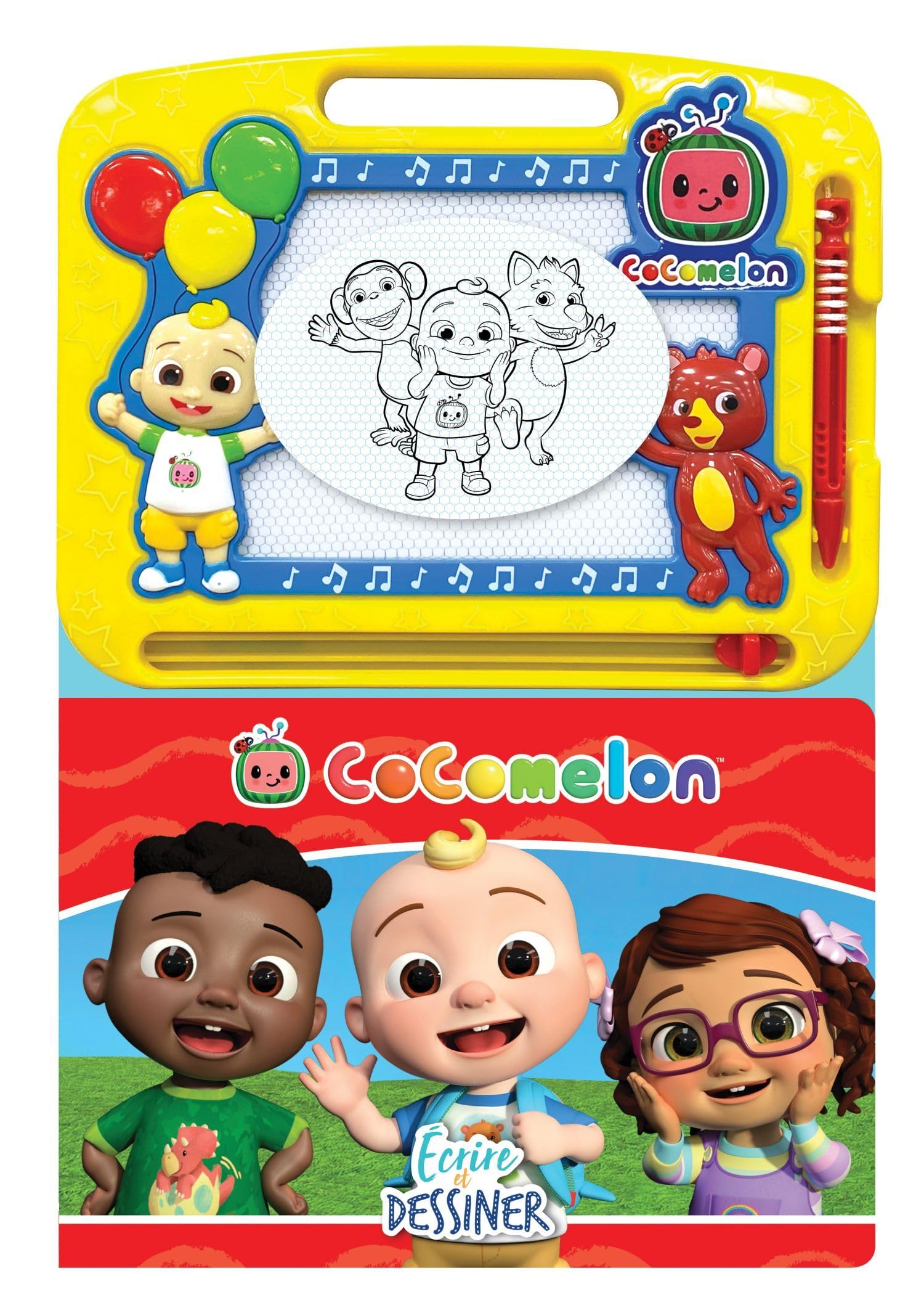 Cocomelon Écrire et Dessiner - Ressources d'apprentissage pour enfants, un tableau de dessin magnétique, un crayon facile à utiliser, un livre cartonné de 22 pages Tiptoi & Games