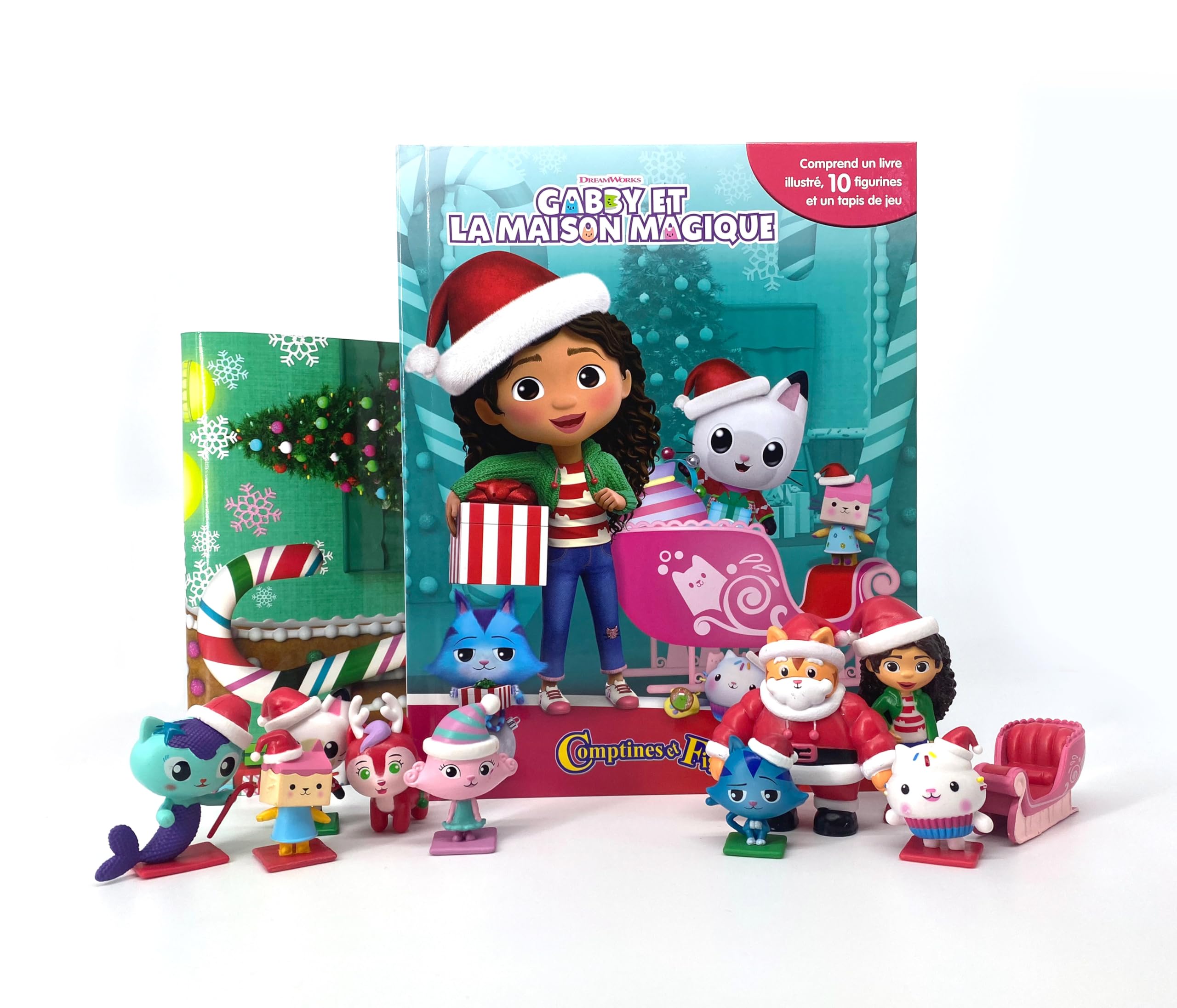 Gabby et la Maison Magique Noël Comptines et Figurines - Livre illustré, 10 figurines, tapis de jeu Books