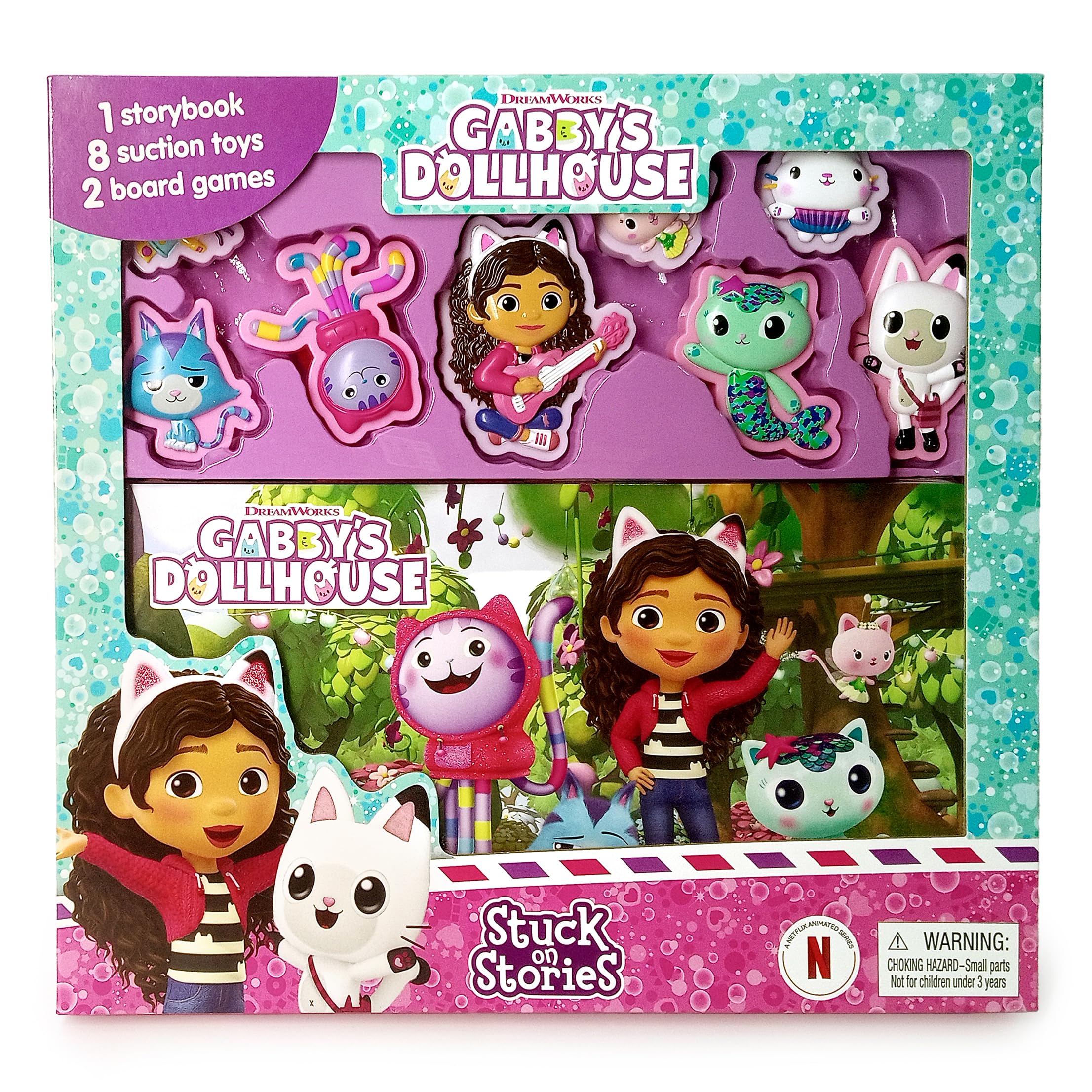 Gabby's Dollhouse Stuck on Stories - Activity Books for kids, 10-page storybook, 8 toy suction cups, a board game to enjoy Books