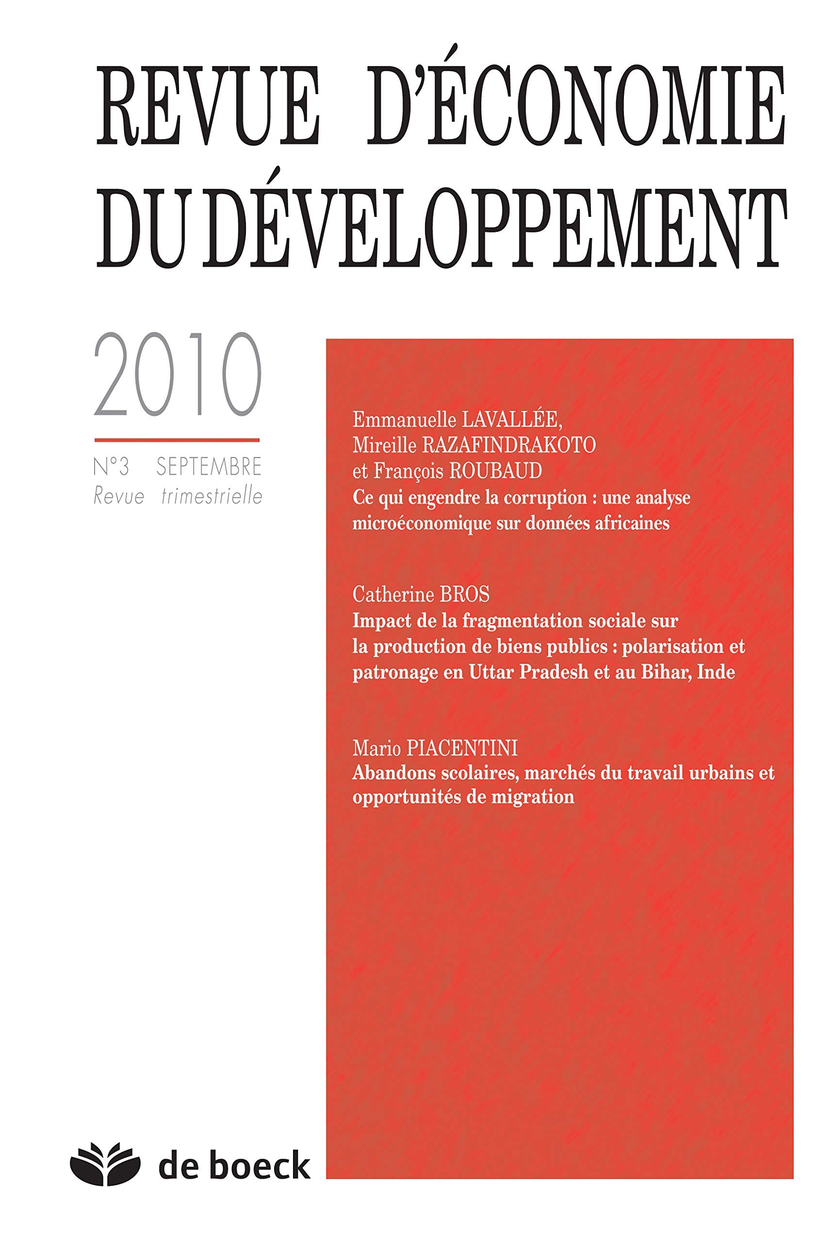 Revue d'economie du developpement 2010/3 book