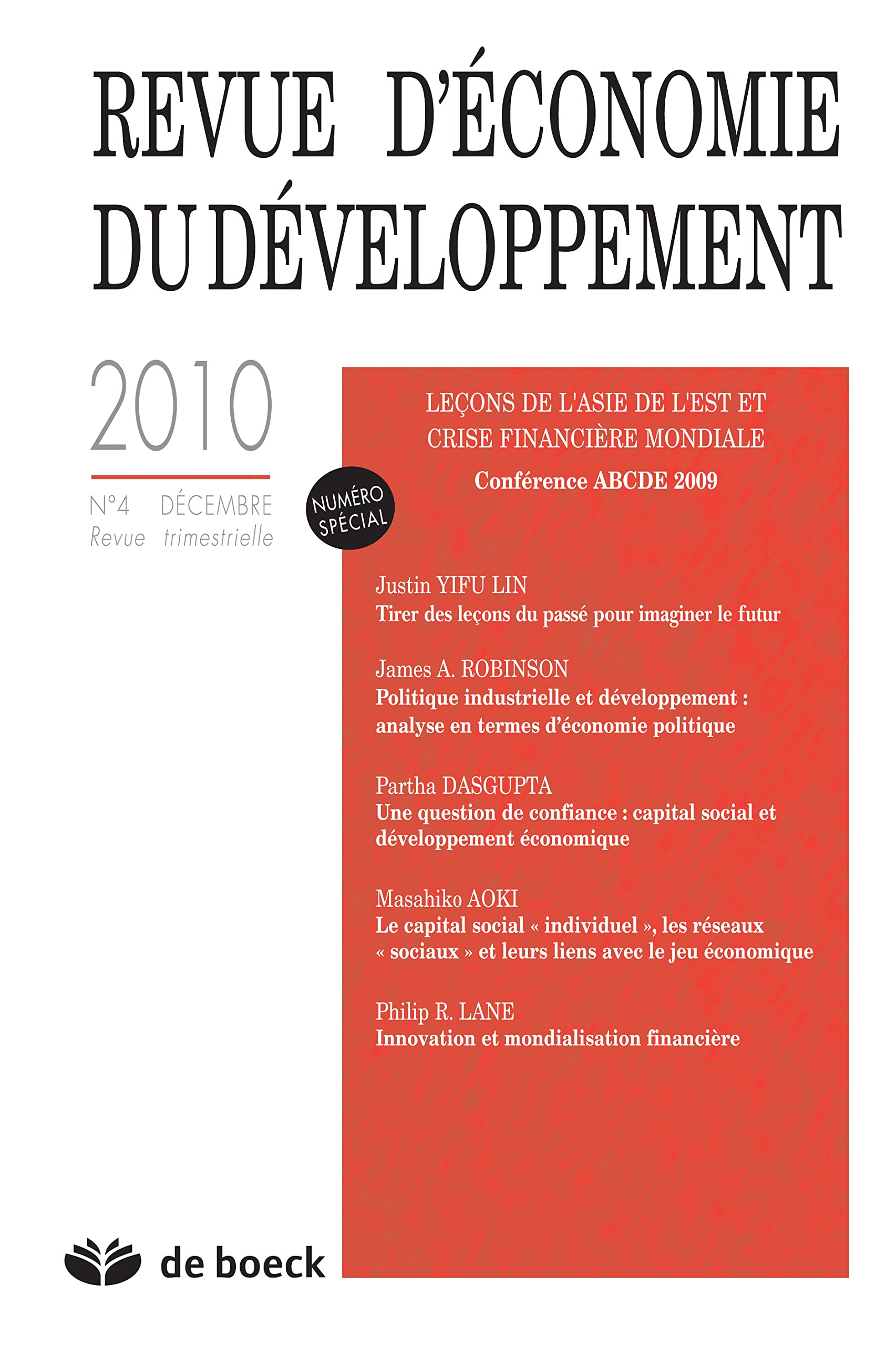 Revue d'economie du developpement 2010/4 book