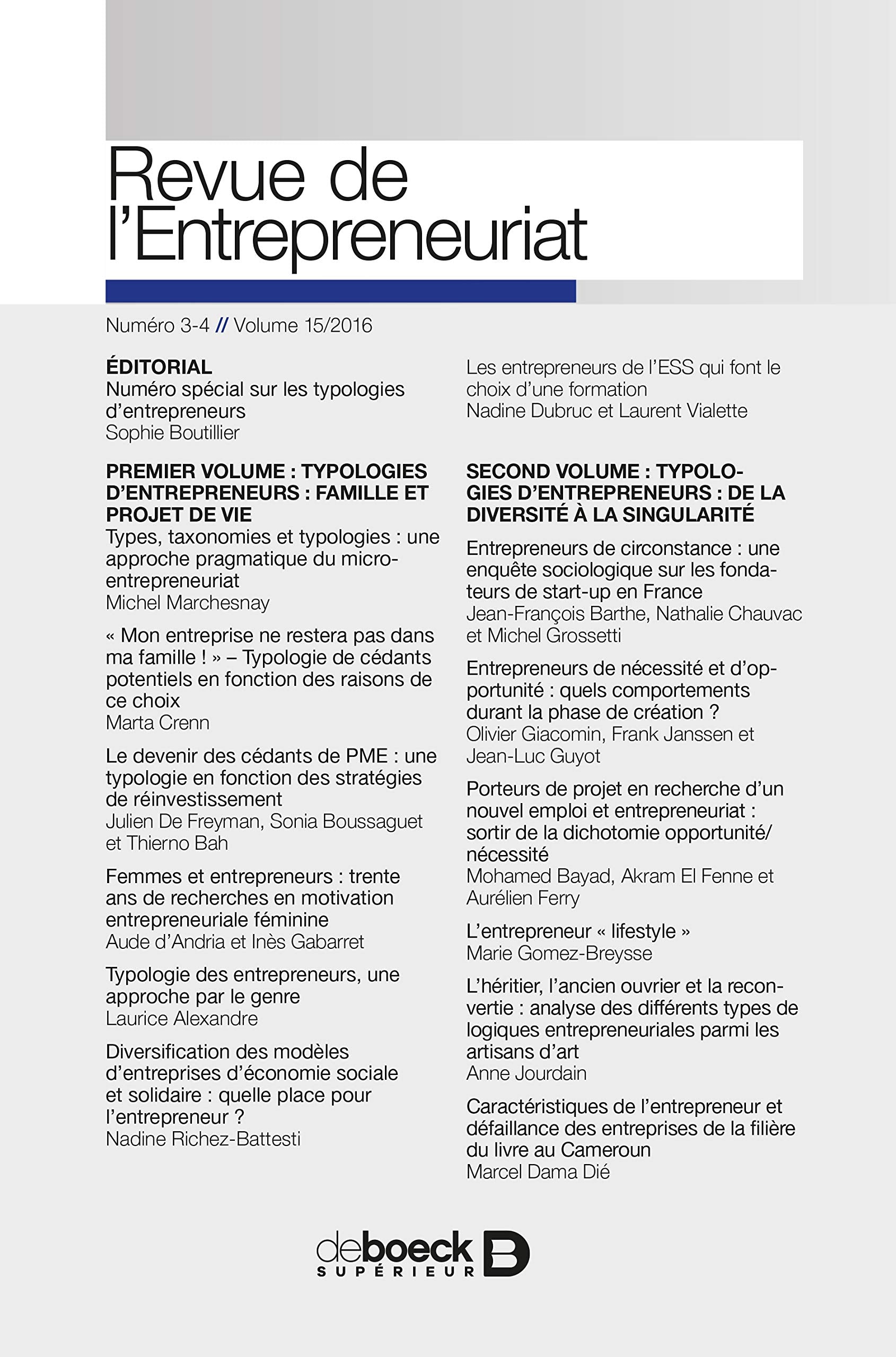 Revue de l'entrepreneuriat 2016/3-4 book