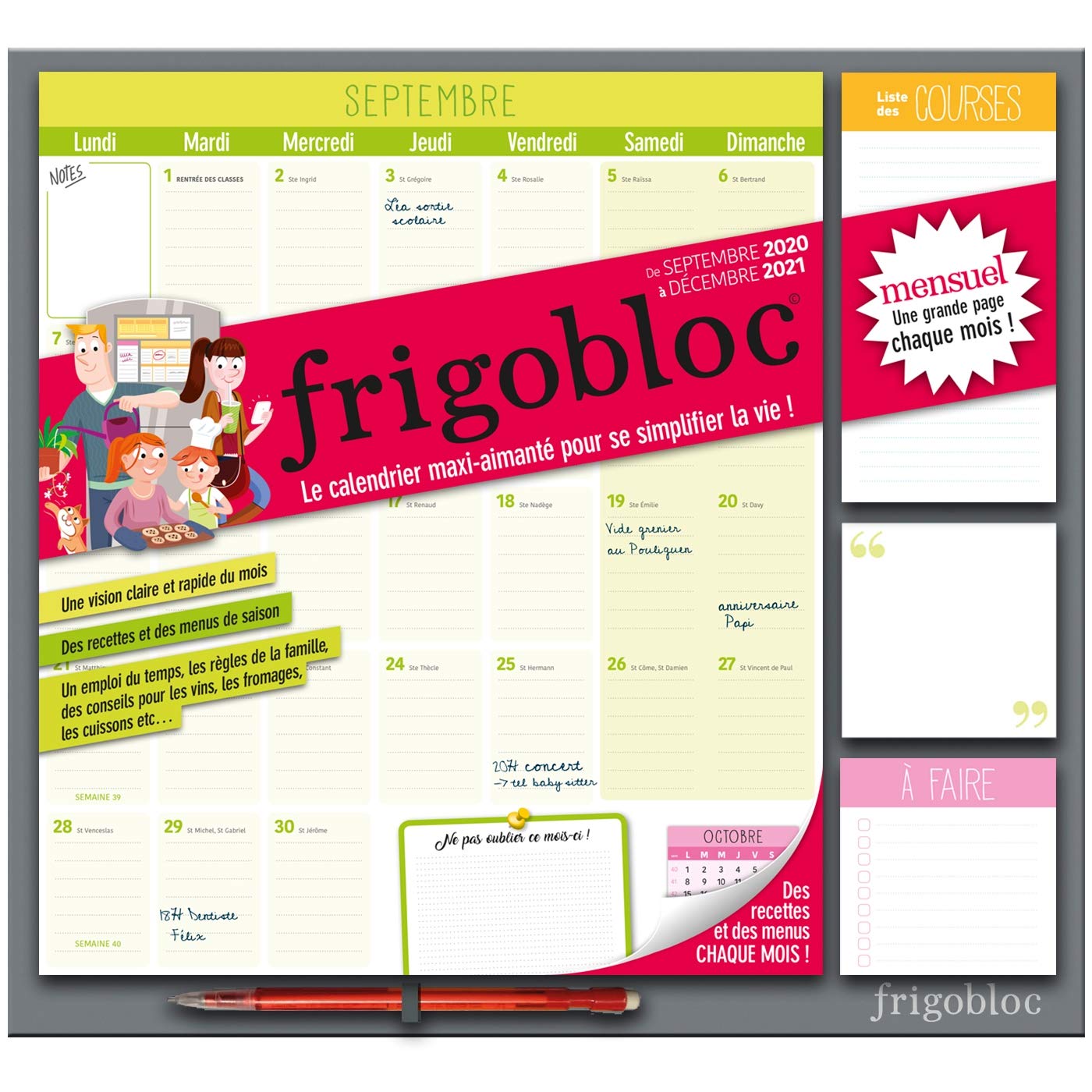 Frigobloc 2021 Mensuel - Calendrier d'organisation familiale par mois (de sept 2020 à décembre 2021): Le calendrier maxi-aimanté pour se simplifier la vie ! Avec un criterium Partnership & Love