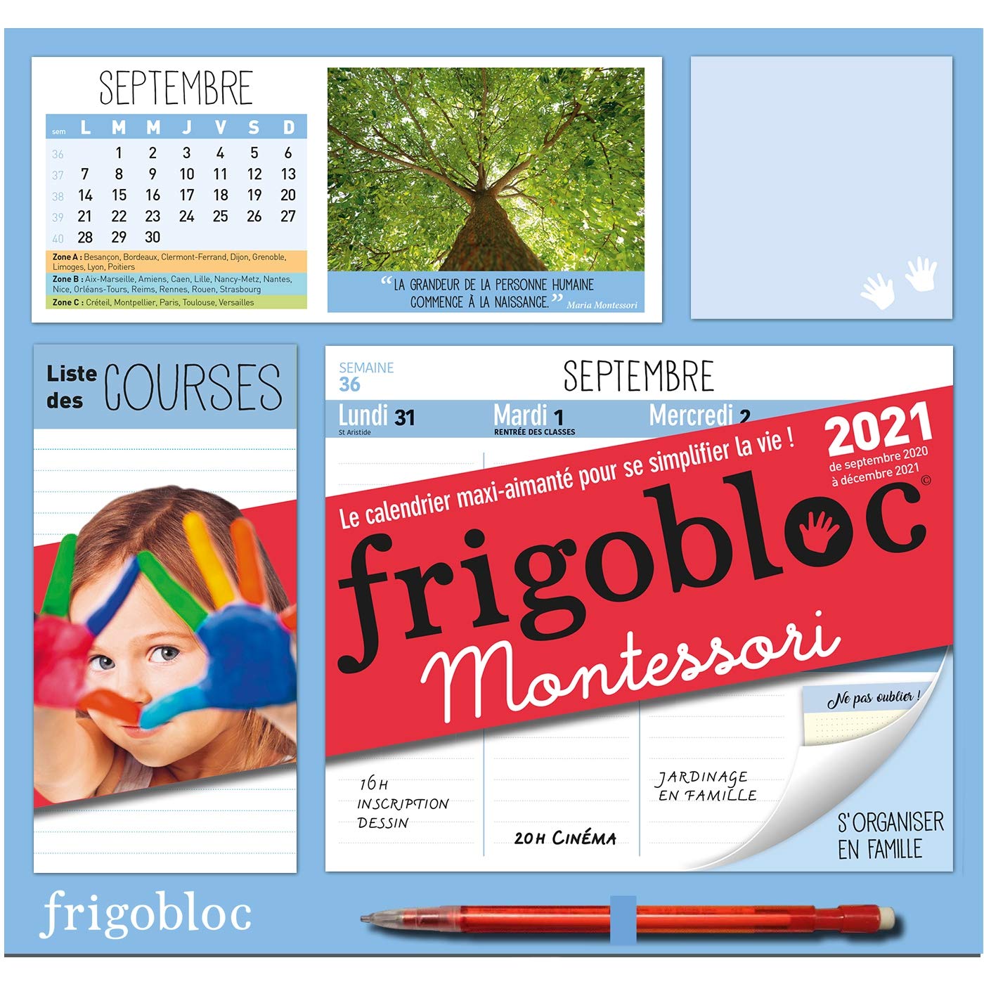 Frigobloc Montessori 2021 - Calendrier d'organisation familiale (de sept. 2020 à décembre 2021): Le calendrier maxi-aimanté pour se simplifer la vie ! Partnership & Love