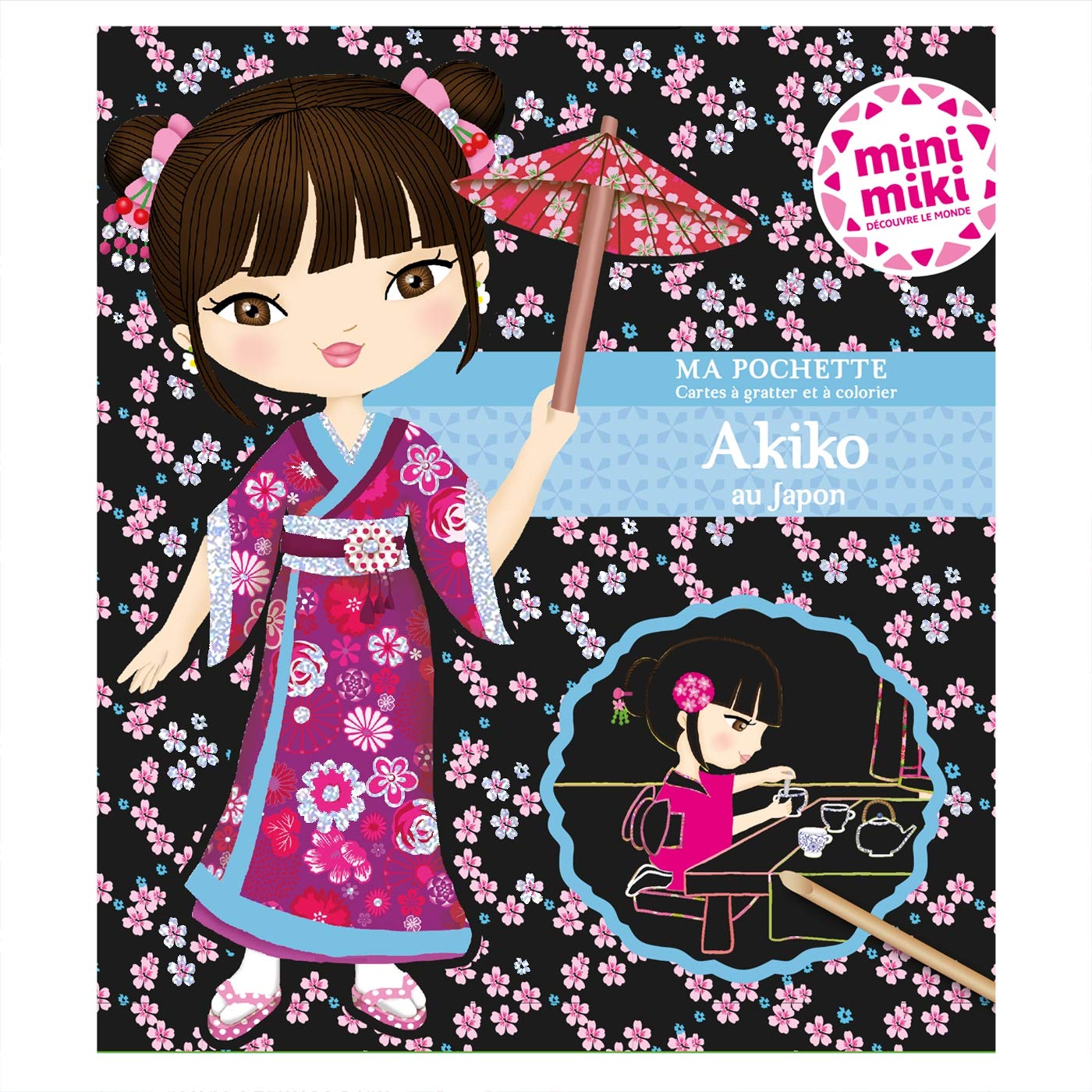 Minimiki - Ma pochette cartes à gratter et à colorier - Akiko au Japon: Mini miki découvre le monde. Avec 5 cartes à gratter scintillantes, 5 cartes à colorier et 1 pique en bois Tiptoi & Games