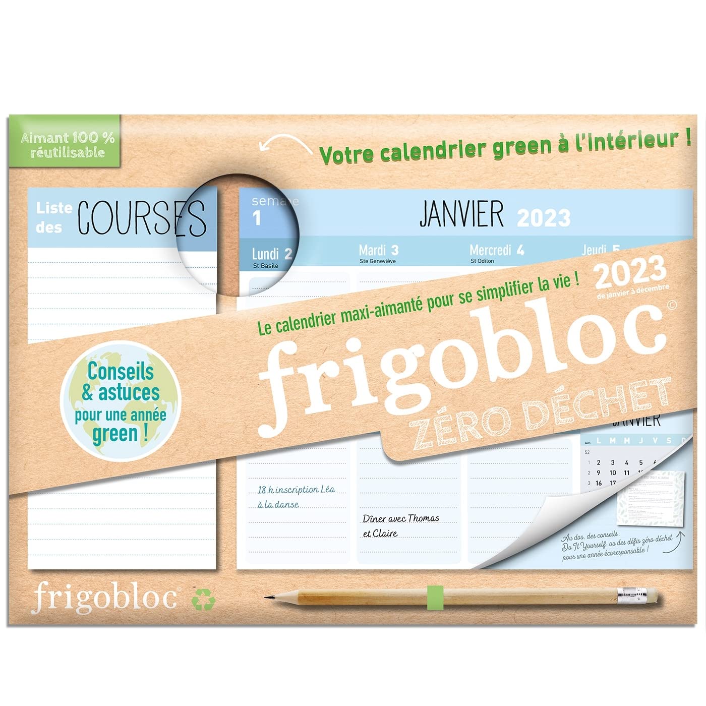 Mini Frigobloc Hebdomadaire 2023 Zéro déchet (de janv. à déc. 2023): Calendrier d'organisation familiale Partnership & Love