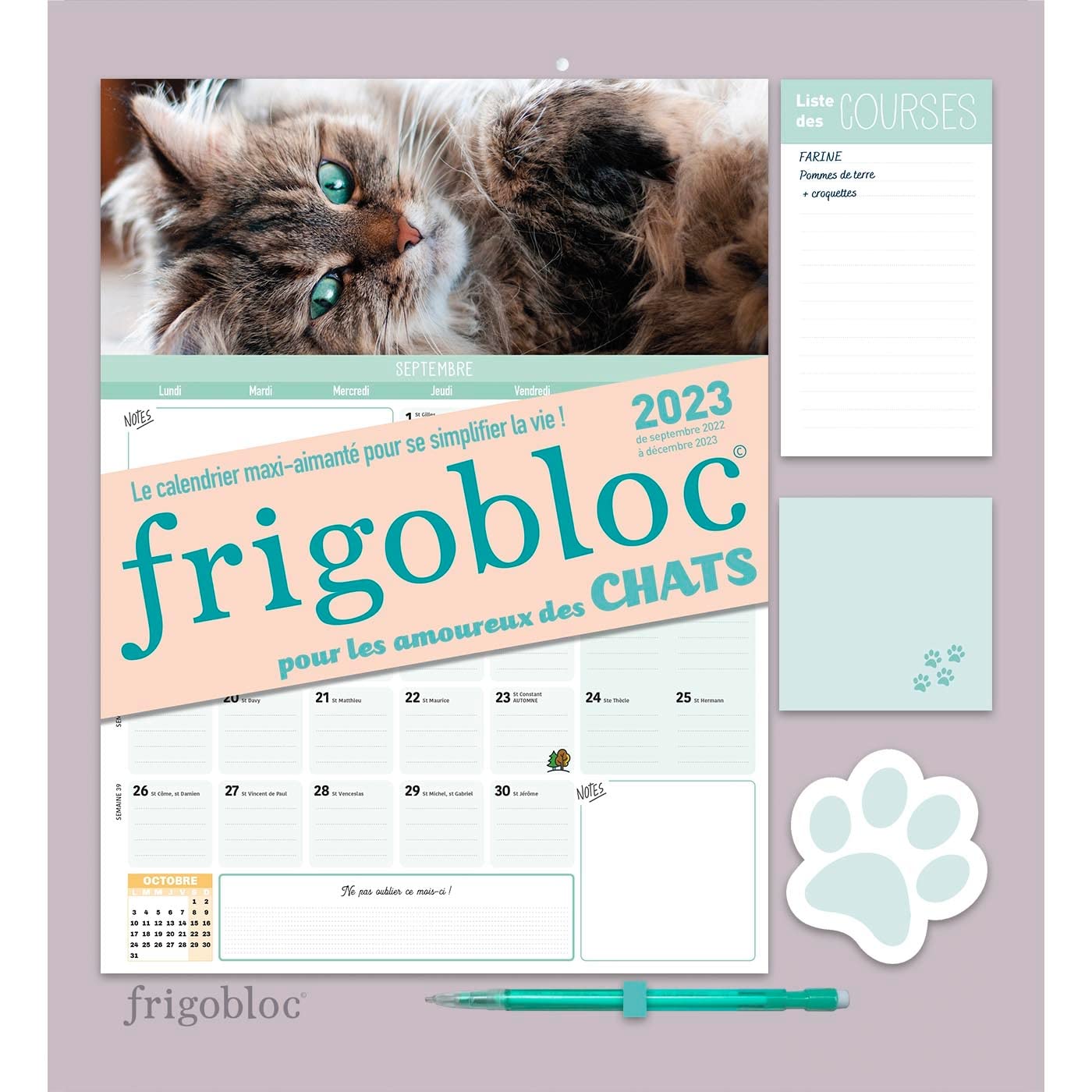 Frigobloc Mensuel 2023 Chats (de sept. 2022 à déc. 2023): Calendrier d'organisation familiale Partnership & Love