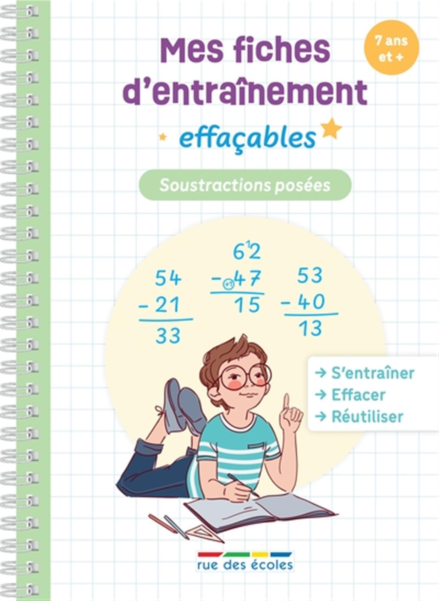 Mes fiches d’entraînement effaçables - Soustractions posées book