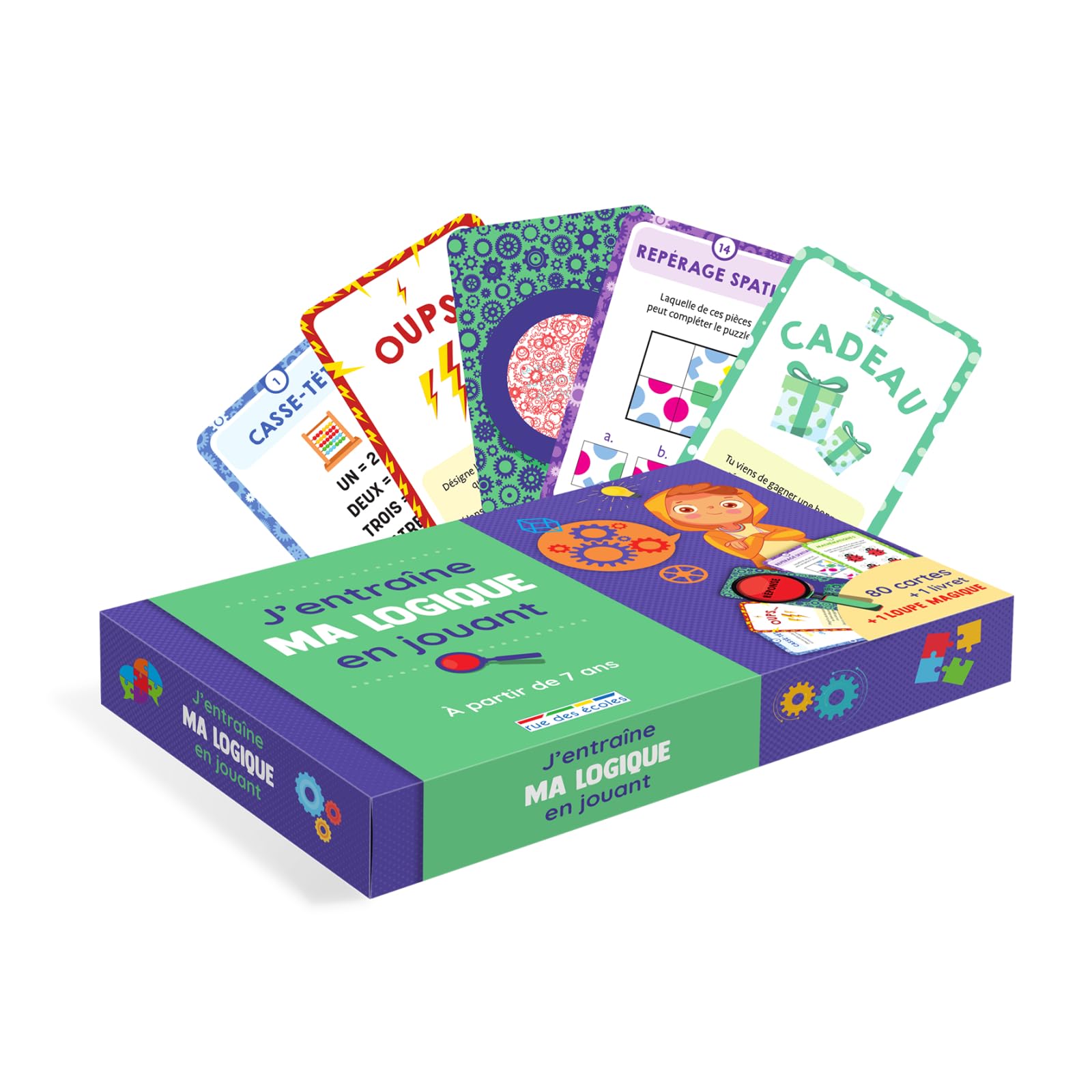 J'entraîne ma logique en jouant, à partir de 7 ans: 80 cartes, + 1 livret + 1 loupe magique book