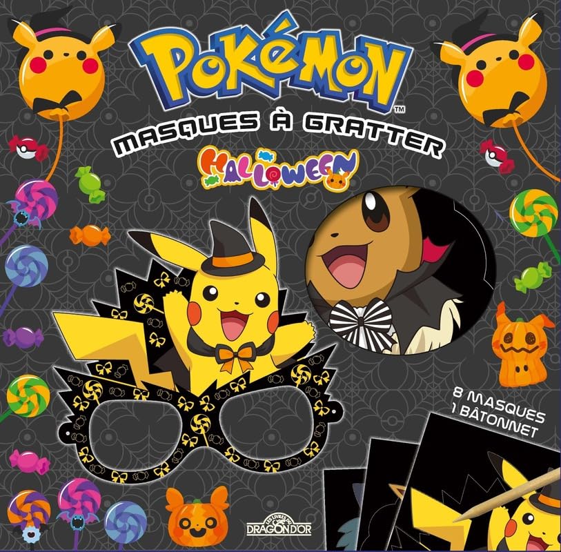 Pokémon - Masques à gratter - Halloween: Avec 8 masques à gratter, 1 mètre d'élastique et 1 bâtonnet Non-fiction
