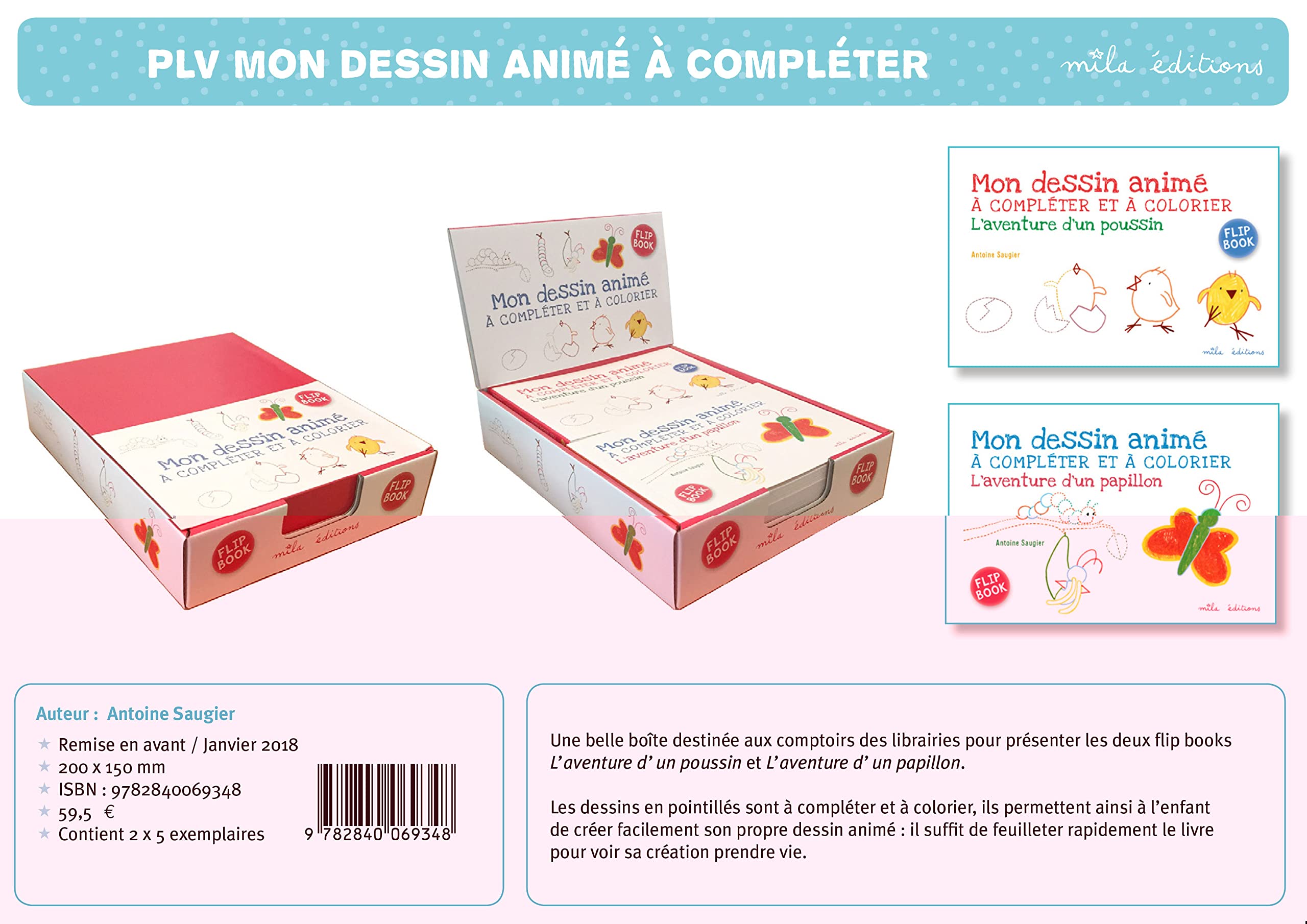 Boîte Flip book Mon dessin animé à compléter et à colorier 2 titres x 5 ex book