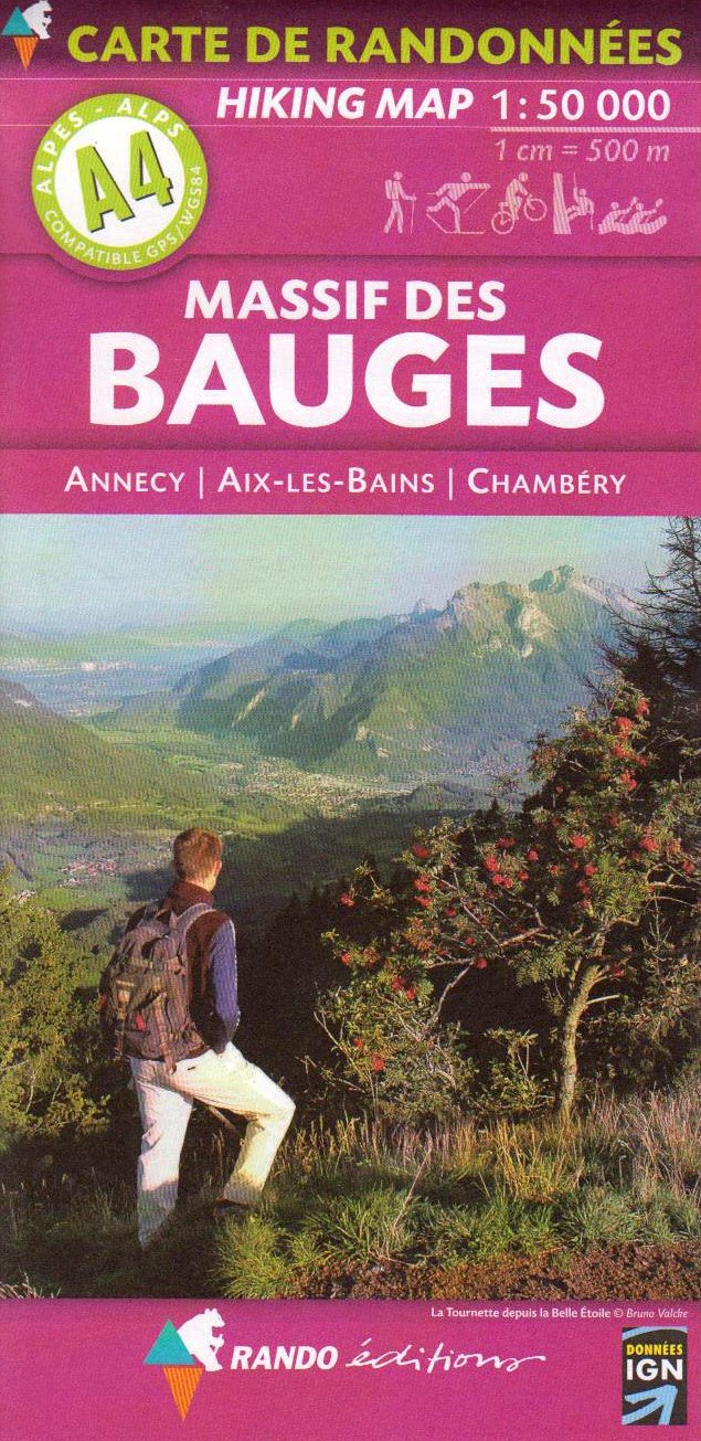 Alpes carte A4 Massif des Bauges - Annecy - Chambéry 1 : 50 000: carte de randonnées Leisure, Home & Garden