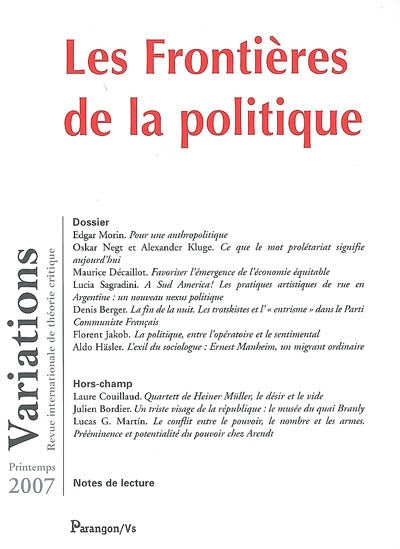 Product Image: Variations, n° 1 (2007). Les frontières de la politique