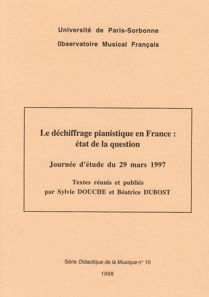 Le Dechiffrage Pianistique en France: Etat de la Question book