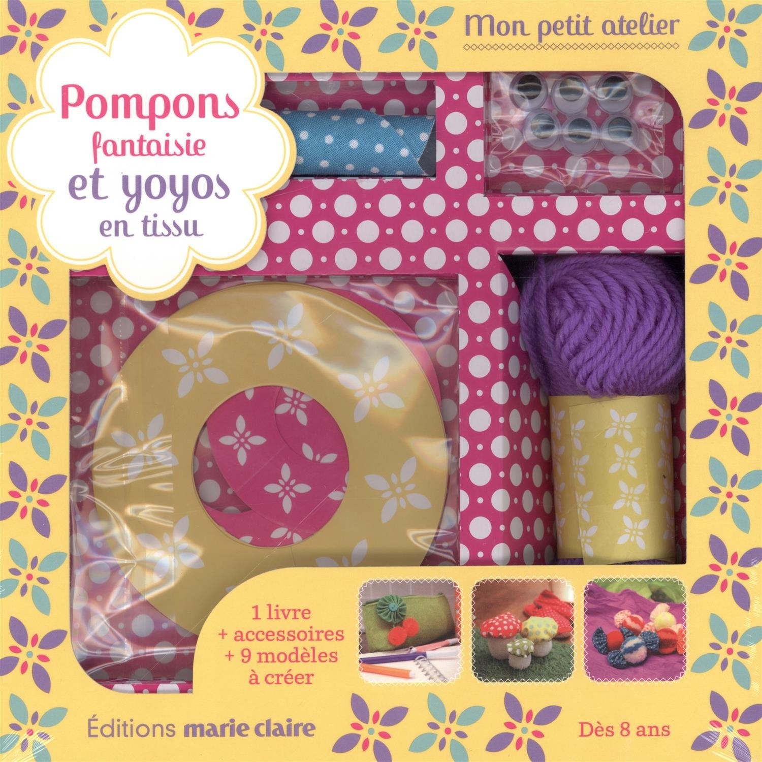 Coffret kids - Pompons fantaisie et yoyos en tissus: Avec 1 pelote de laine, 1 rond en tissu, 4 disques en carte imprimée et 3 paires d'yeux mobiles Leisure, Home & Garden