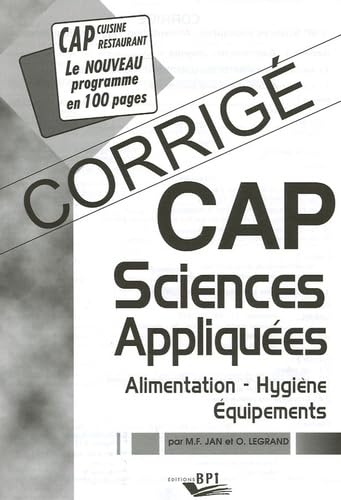 Sciences Appliquées CAP Alimentation - Hygiène - Equipements: Corrigé book