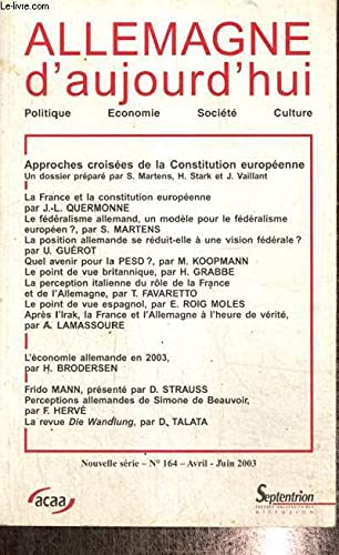 Allemagne d'aujourd'hui, n°164/avr.-juin 2003 Politics & History