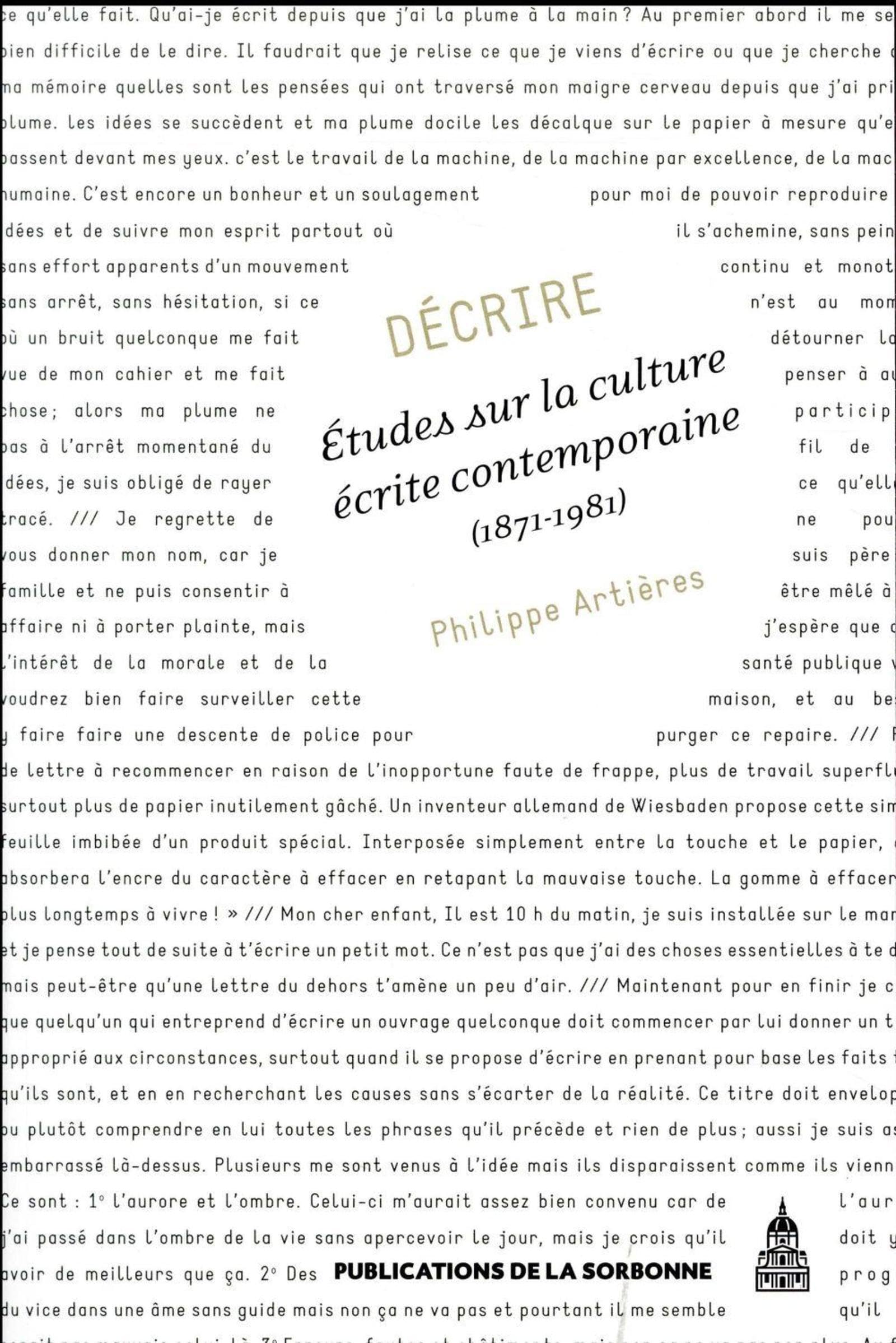 Décrire: Etudes sur la culture écrite contemporaine (1871-1981) book