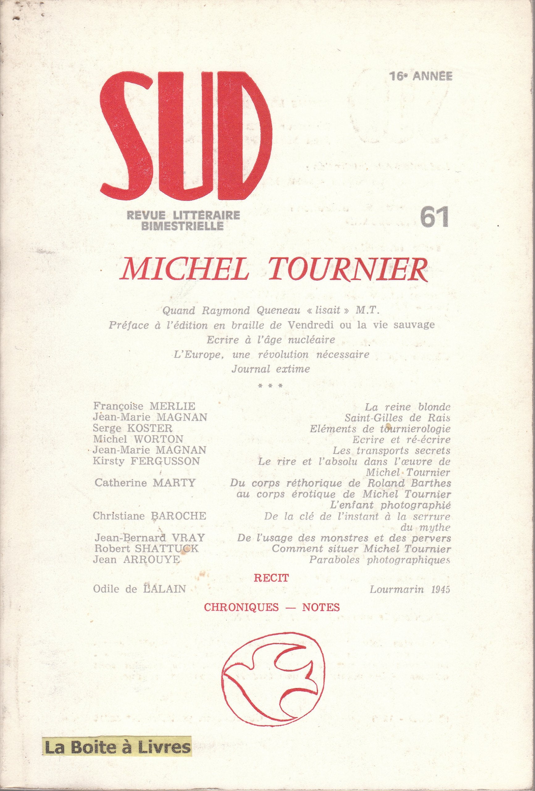 Sud, n° 61. Michel Tournier book