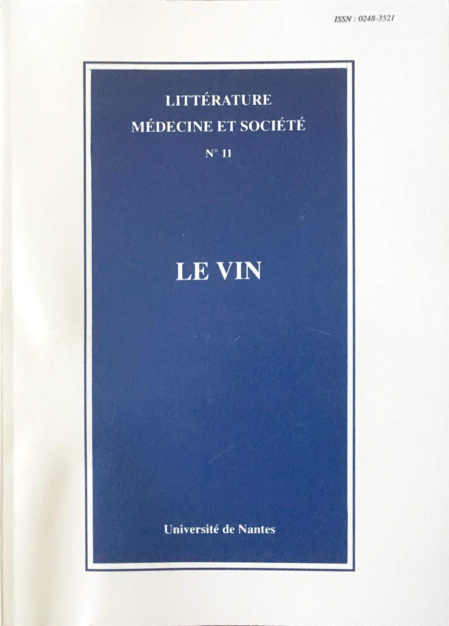 Le vin (Littérature, médecine et société, n° 11) book