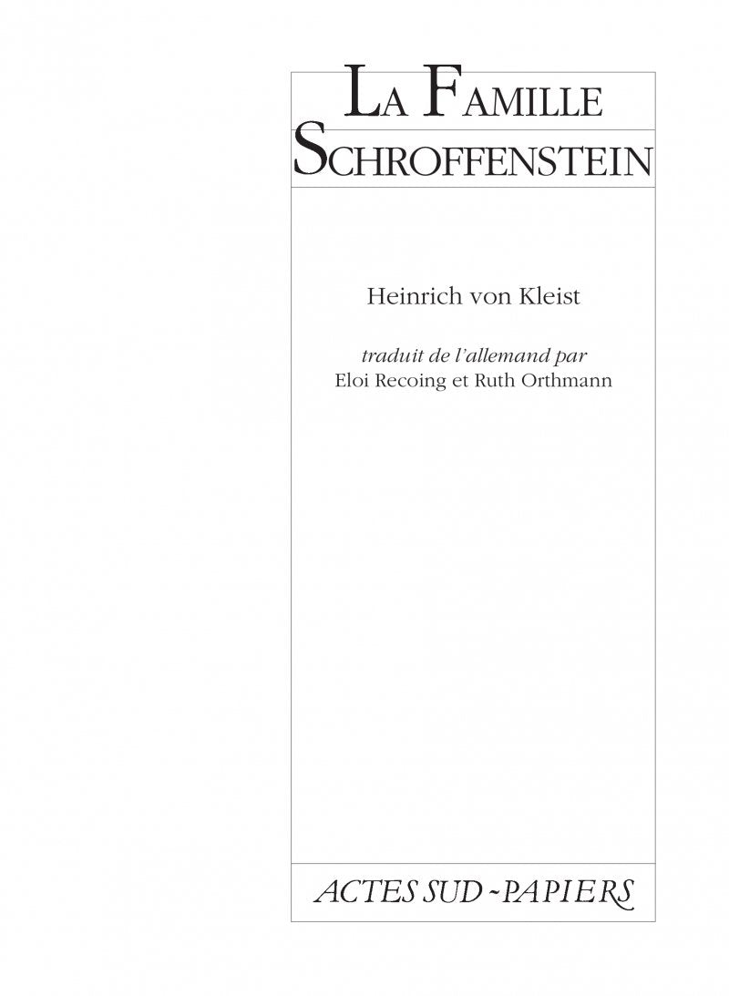 La Famille Schroffenstein book