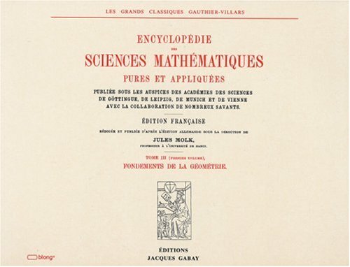 Encyclopédie des sciences mathématiques, tome III-volume 1 book